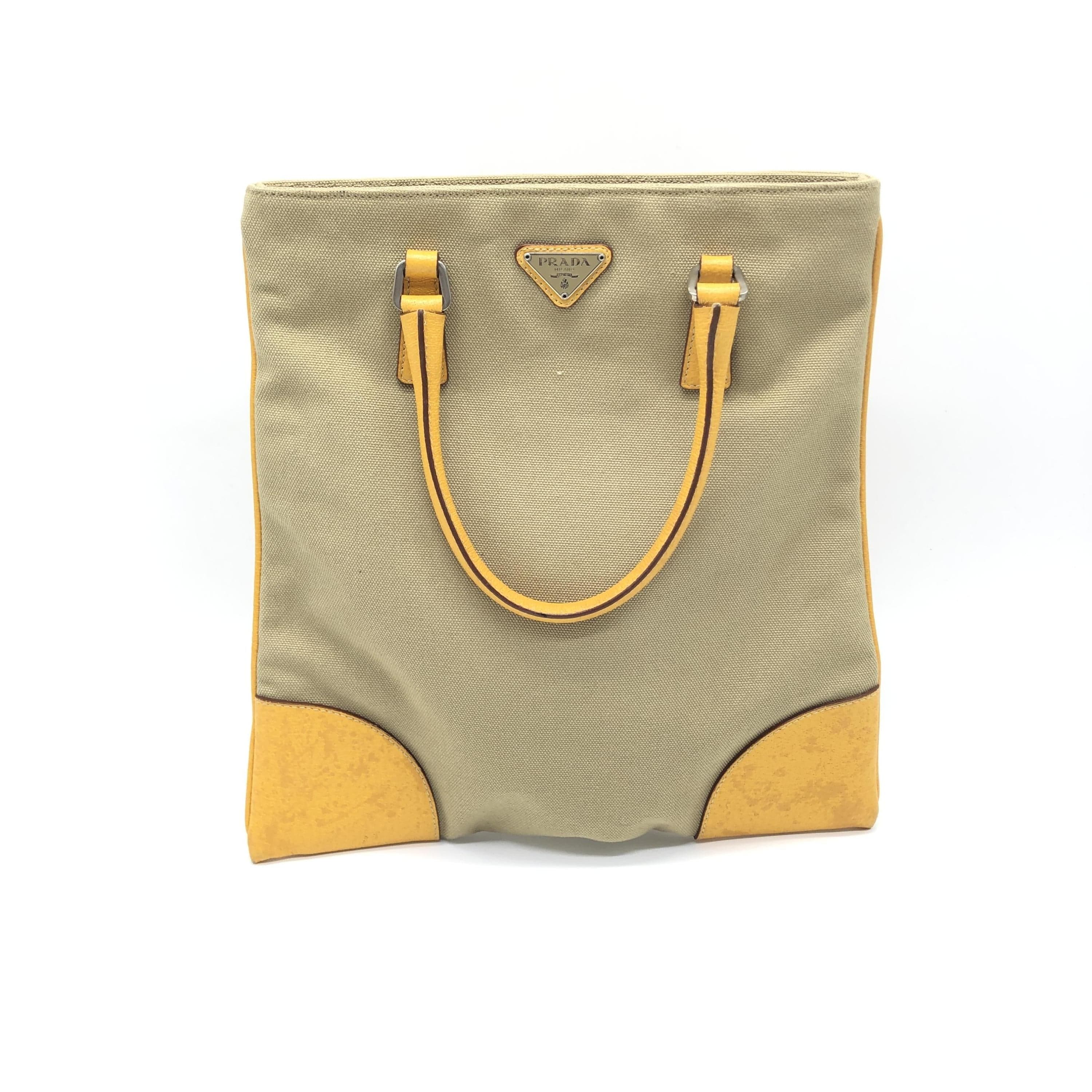 Prada Prada Beige Canvas And Yellow Leather Tote C334146