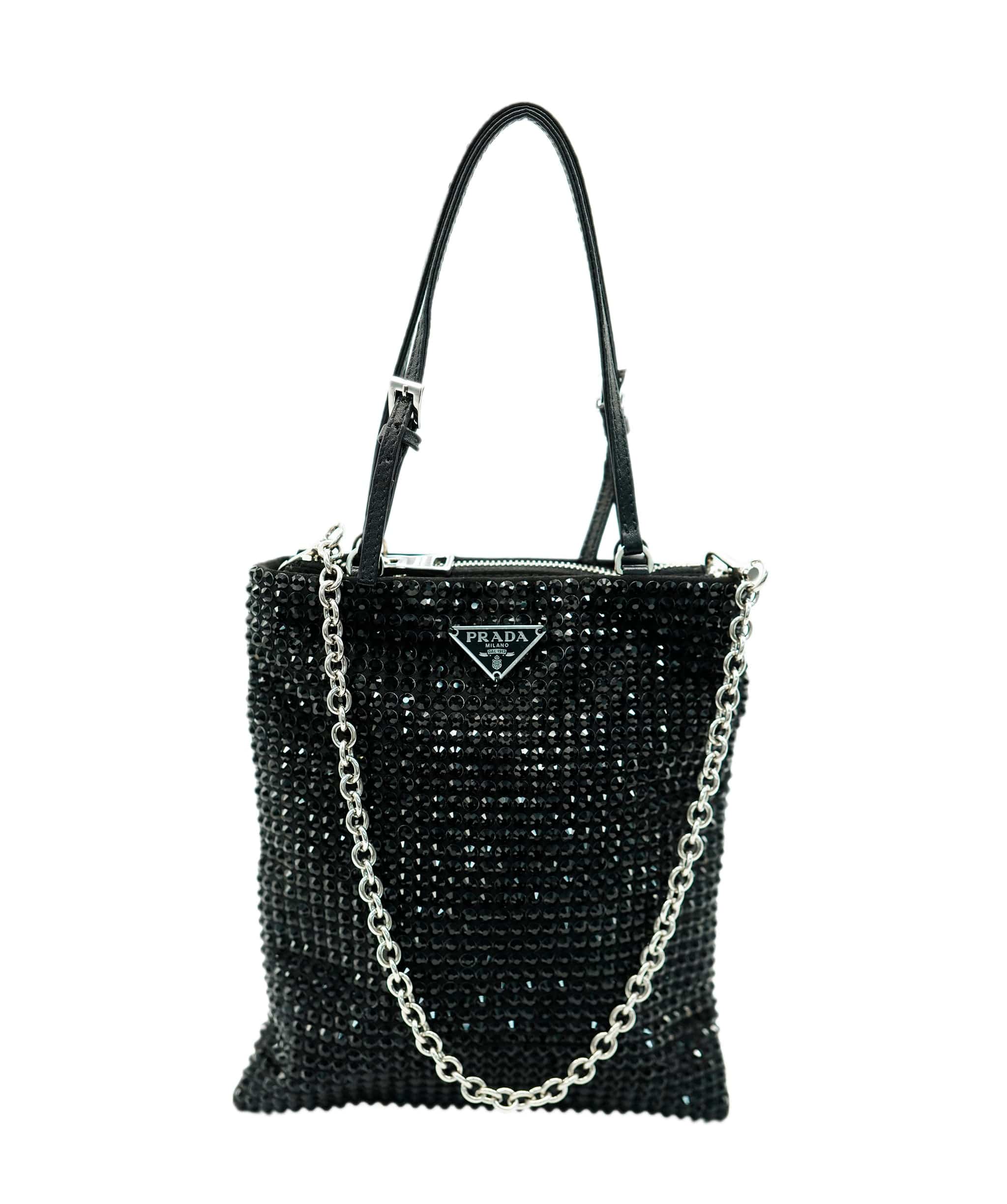 Prada Prada Black Crystal Embellished Logo Chain Crossbody Bag ALC2185