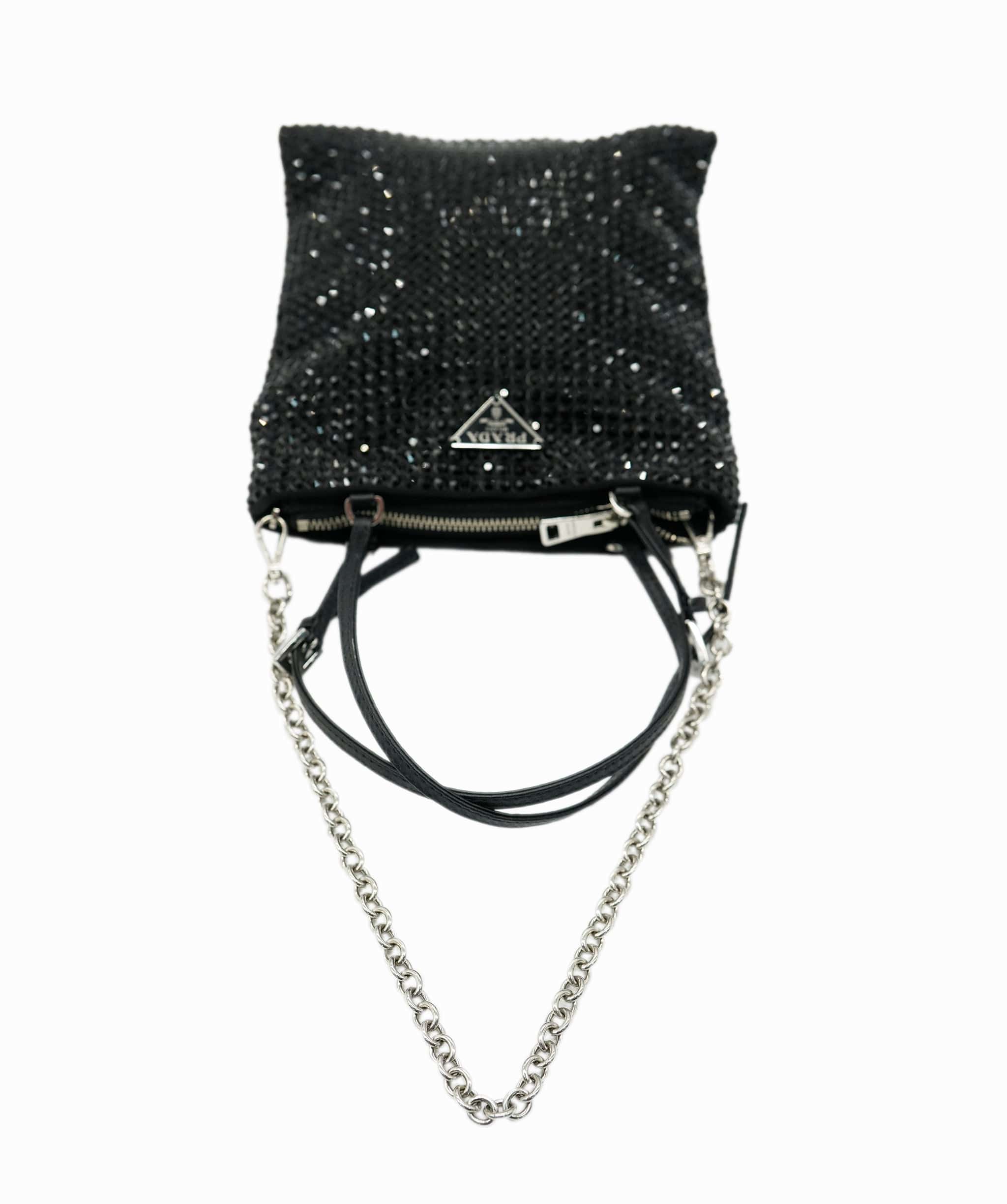Prada Prada Black Crystal Embellished Logo Chain Crossbody Bag ALC2185