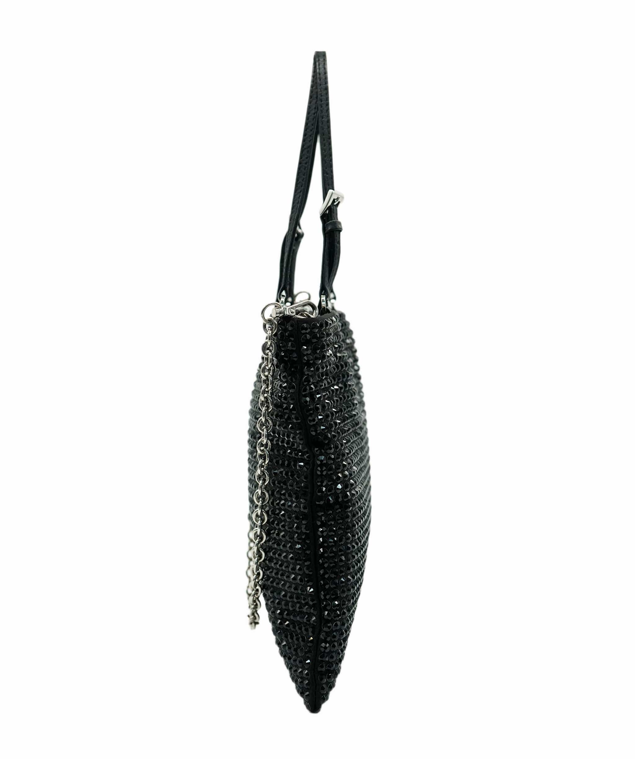Prada Prada Black Crystal Embellished Logo Chain Crossbody Bag ALC2185