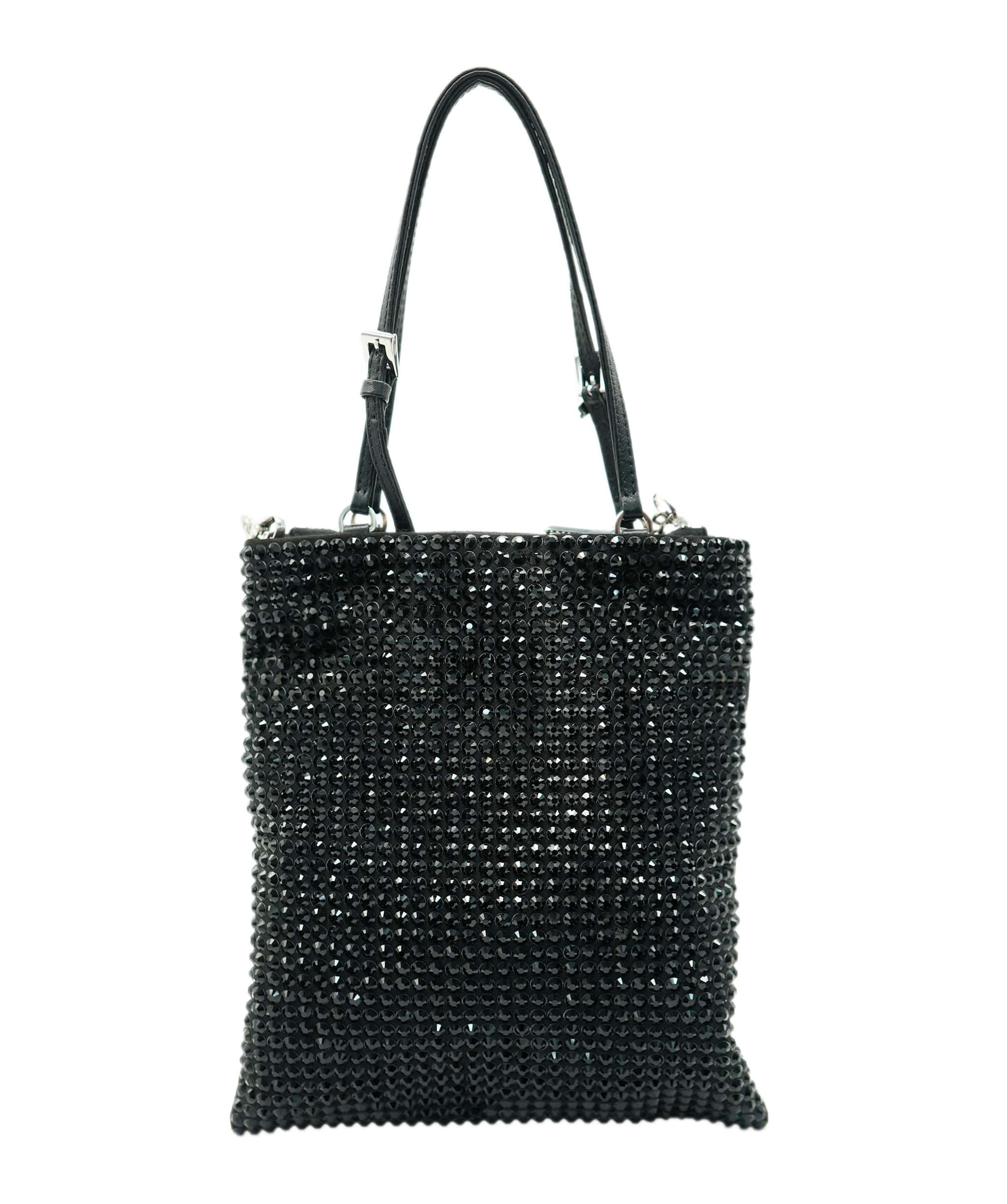 Prada Prada Black Crystal Embellished Logo Chain Crossbody Bag ALC2185