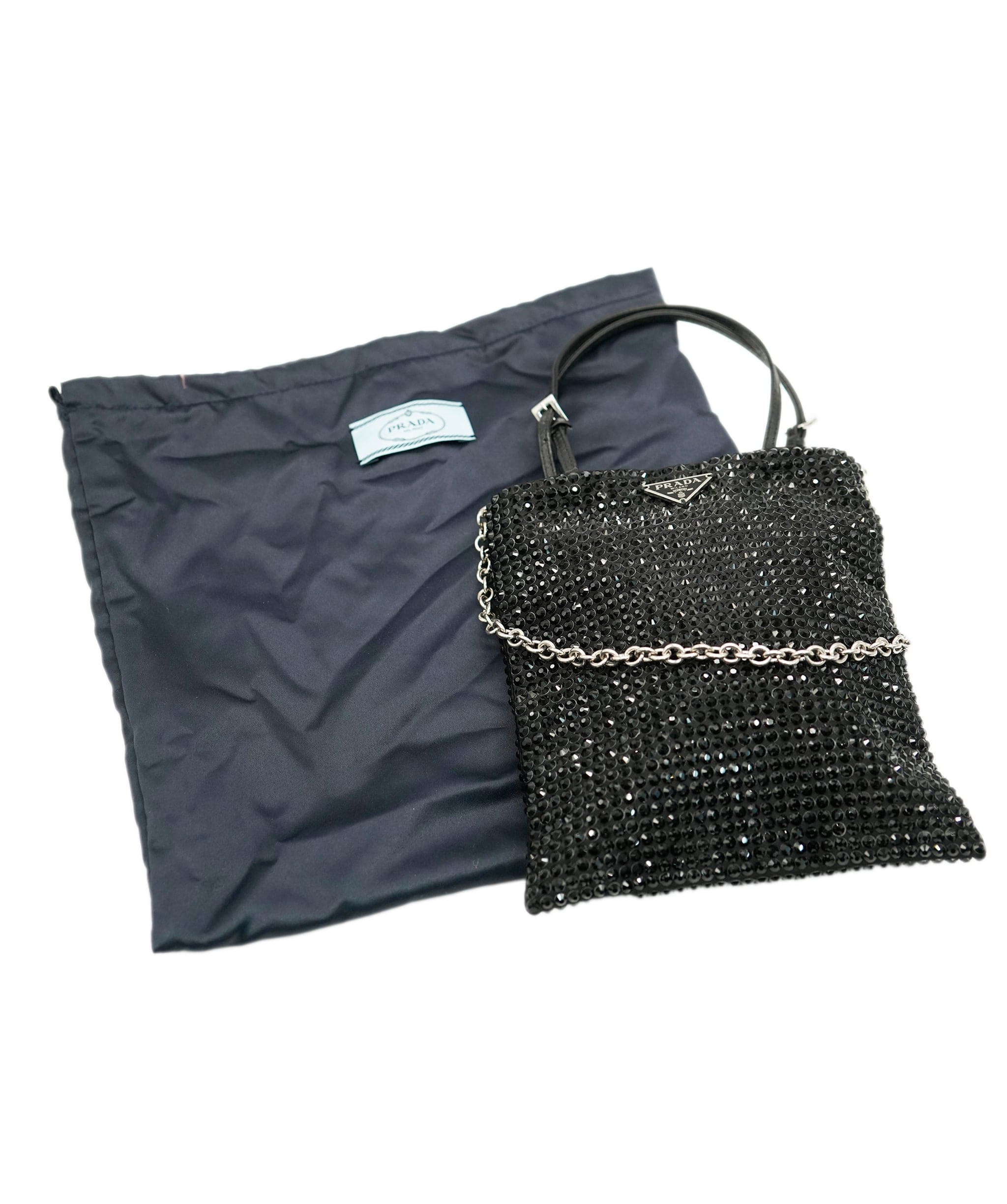 Prada Prada Black Crystal Embellished Logo Chain Crossbody Bag ALC2185