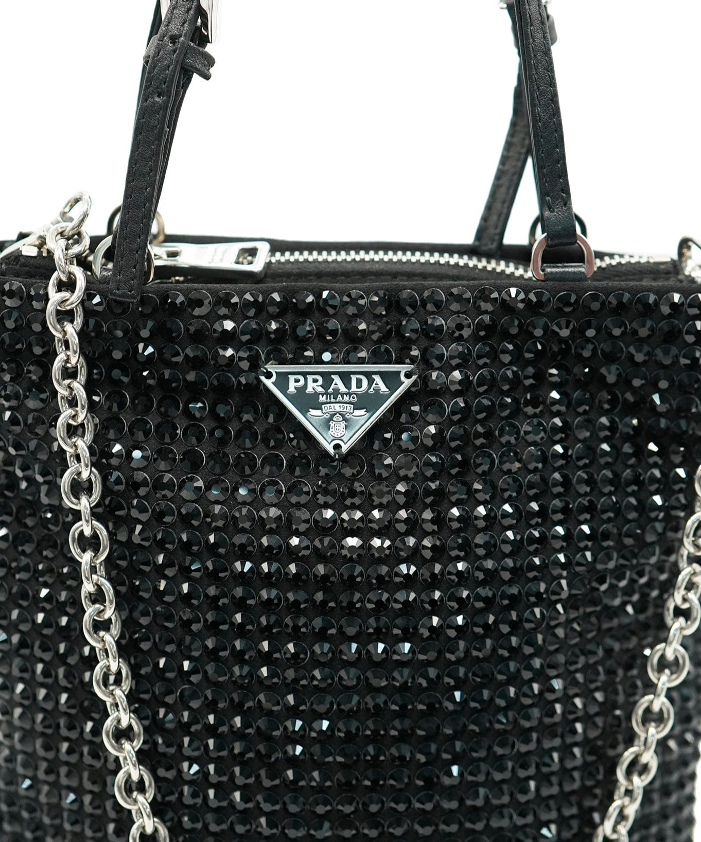 Prada Prada Black Crystal Embellished Logo Chain Crossbody Bag ALC2185