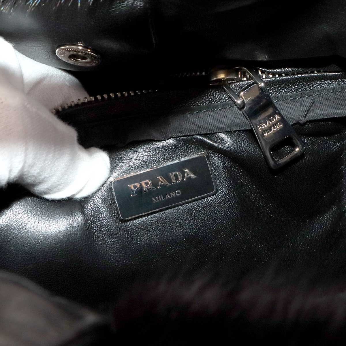 PRADA PRADA 2way Tote Shoulder Bag Leather Fur Black Purse 90281999