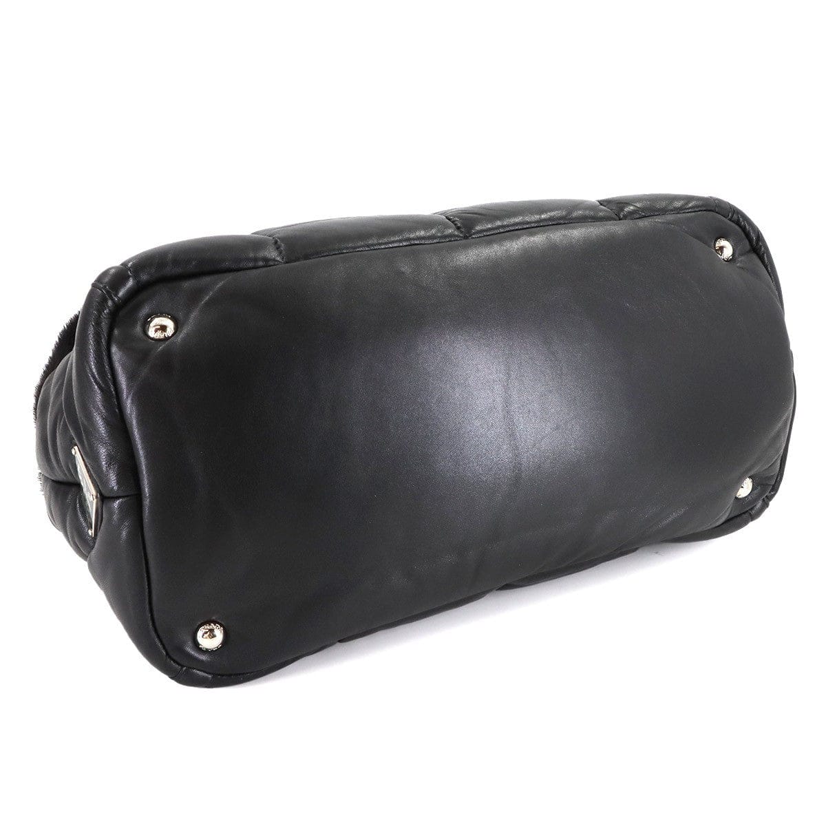 PRADA PRADA 2way Tote Shoulder Bag Leather Fur Black Purse 90281999