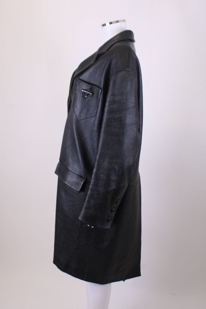 Prada Prada Leather Coat Black M