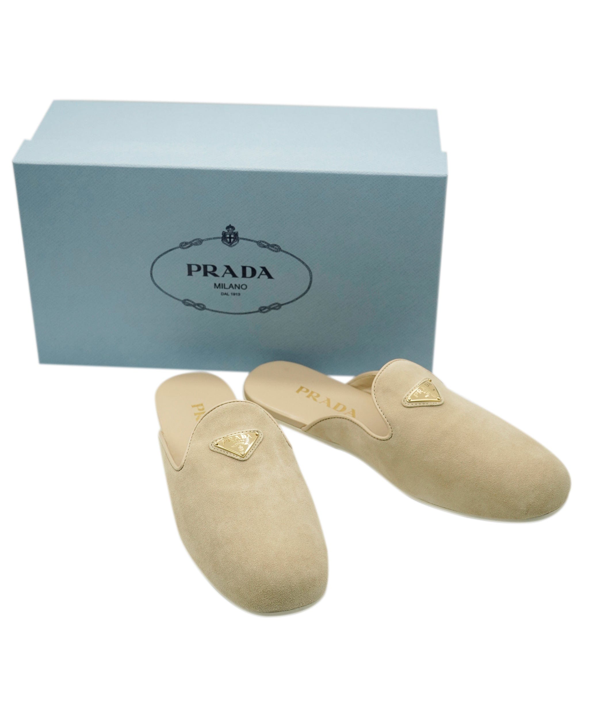 Prada Prada Beige Suede Logo Loafers ALL0975