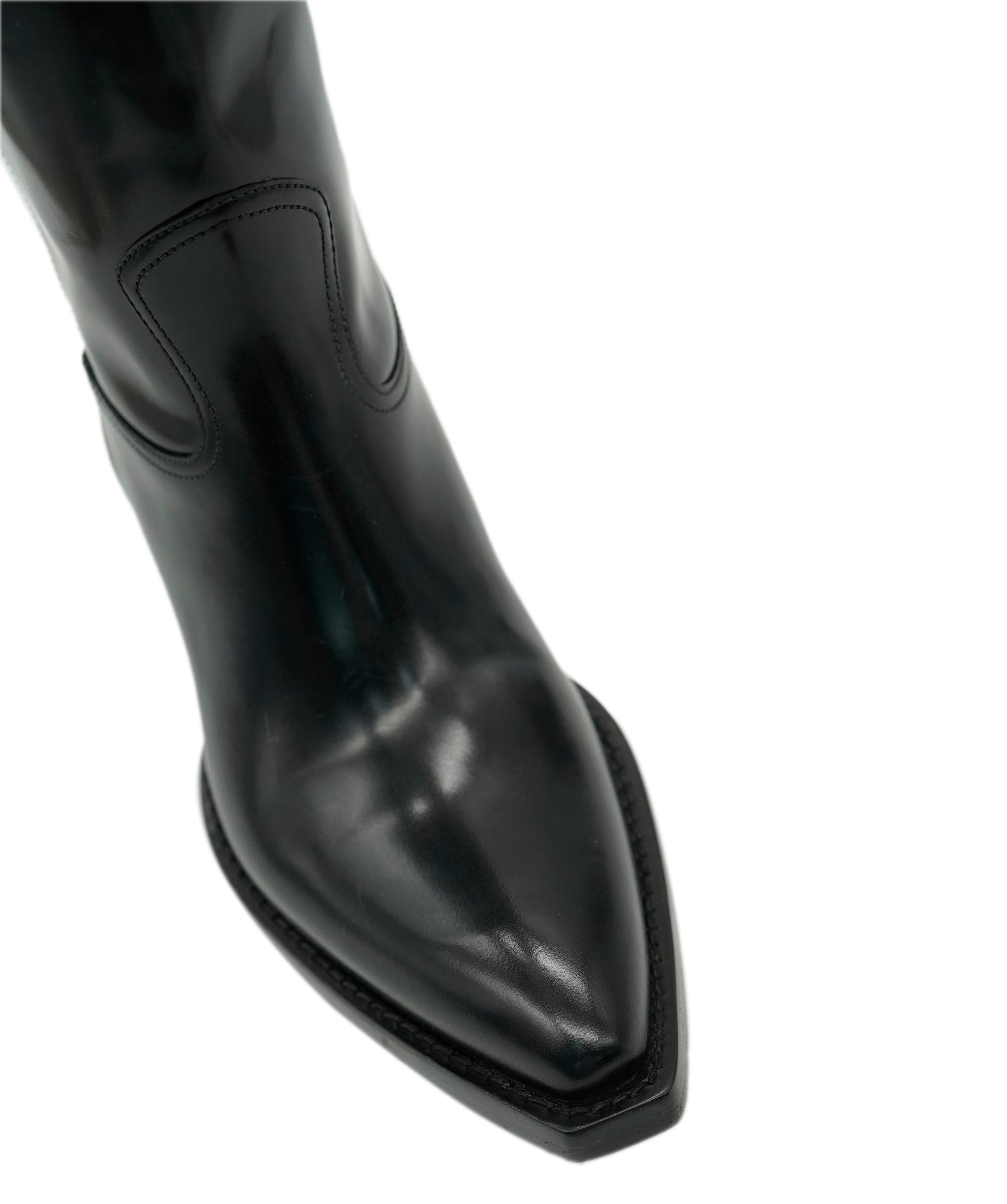 Prada Prada Black Brushed Leather Logo Triangle Cowboy Boots ABL0064