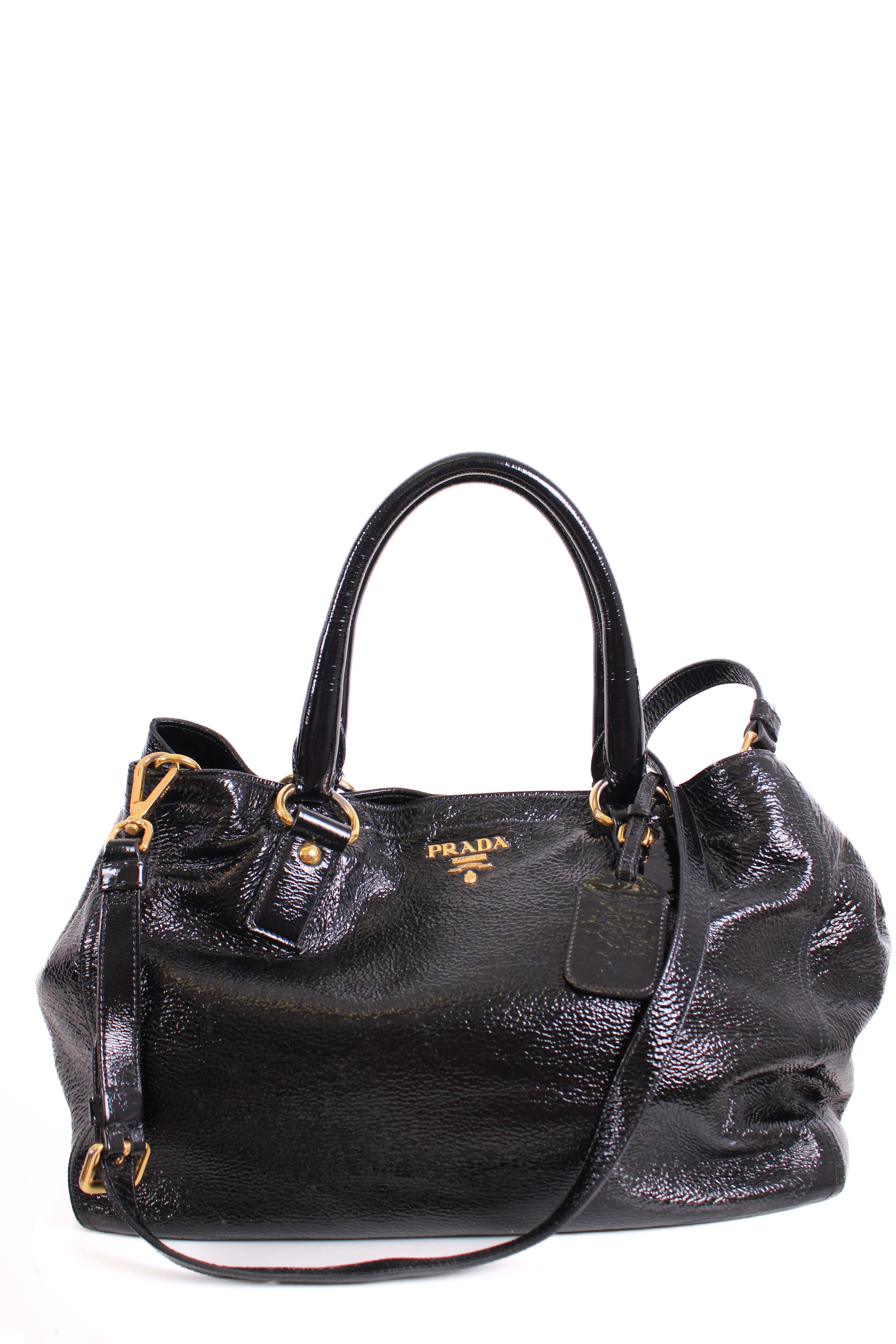 Prada Prada Medium Bauletto Bag Patent Black Medium