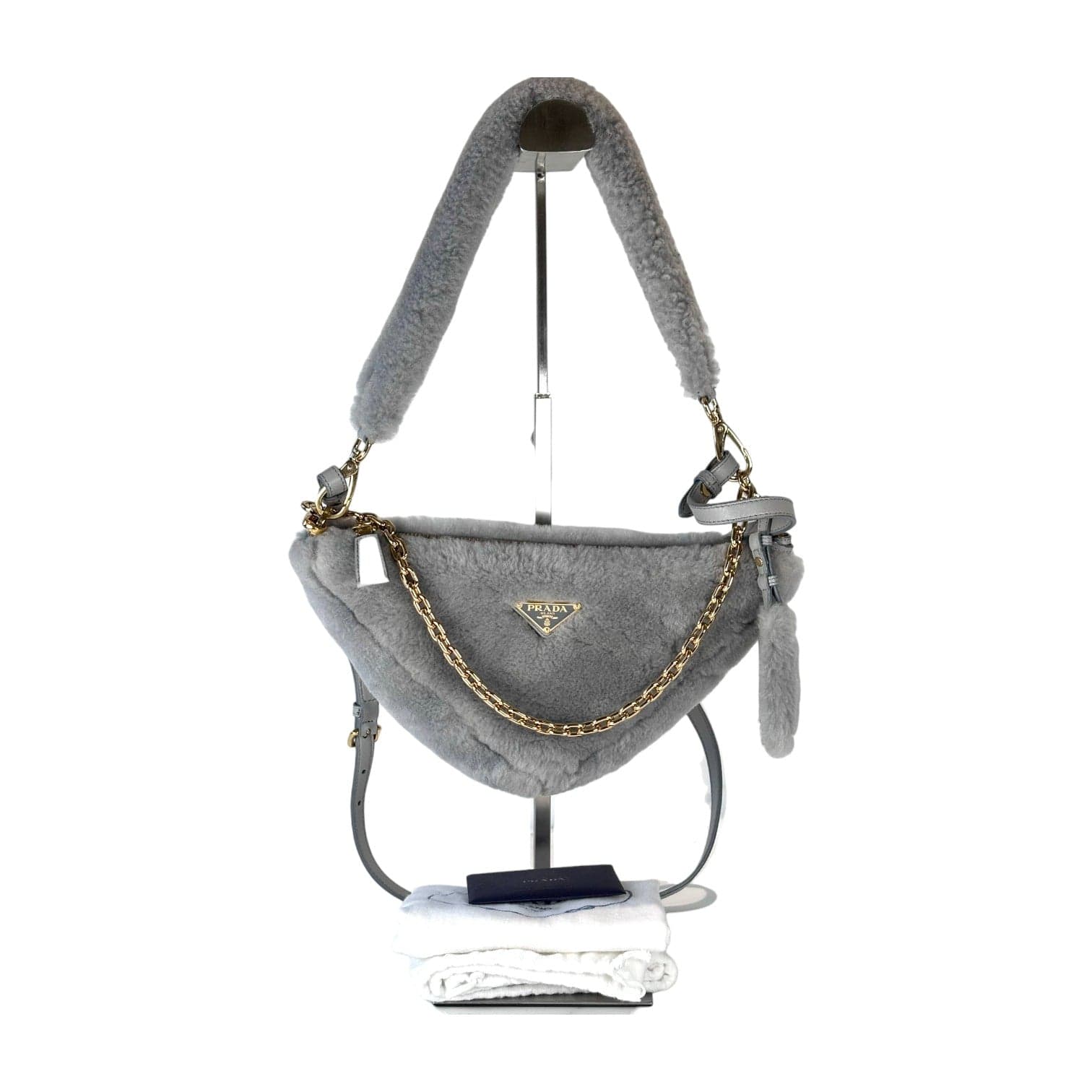 Prada Prada Wool Triangle Shoulder Bag Grey