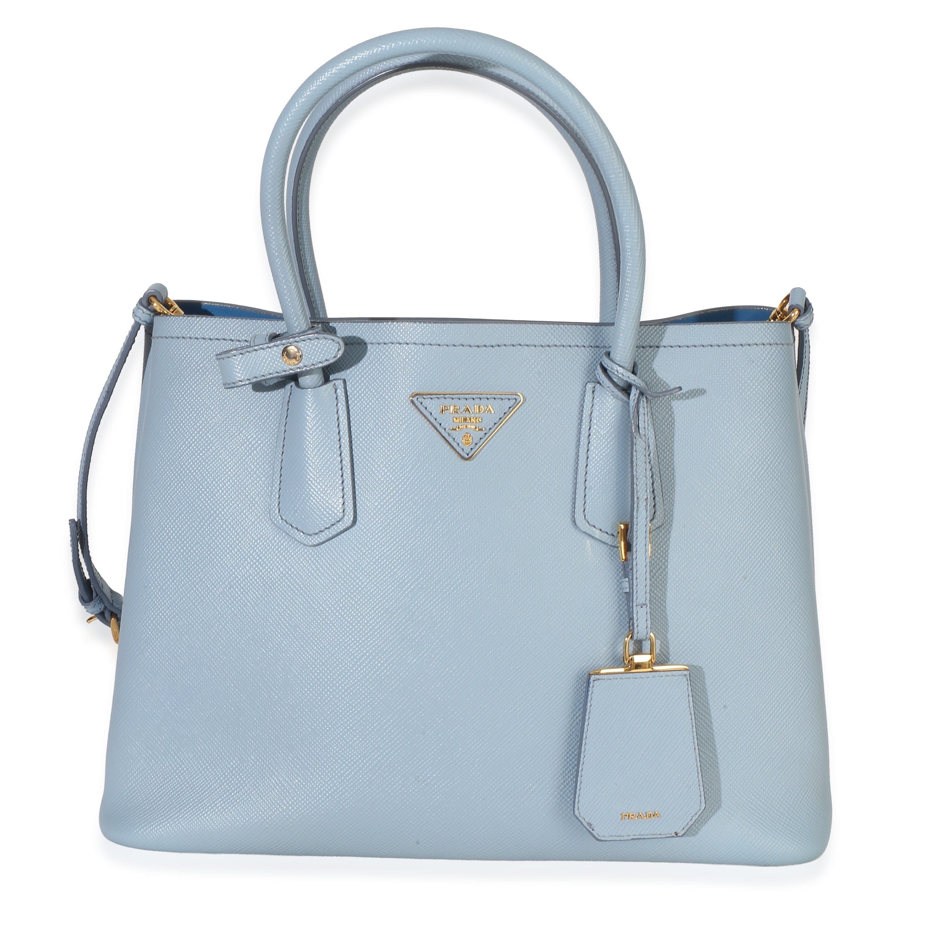 Prada Light Blue Saffiano Cuir Medium Double Tote