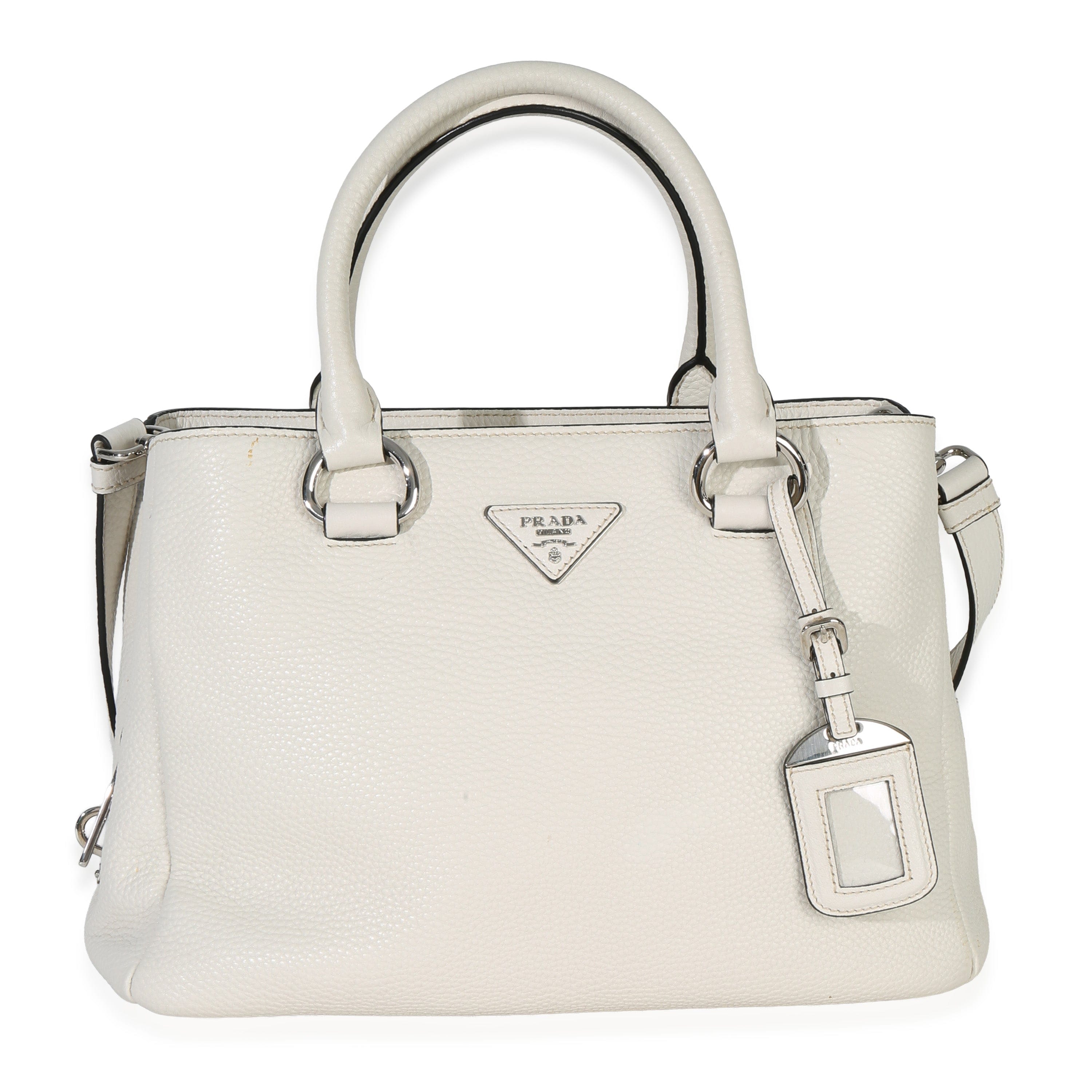 Prada White Vitello Daino Double Zip Shopping Tote