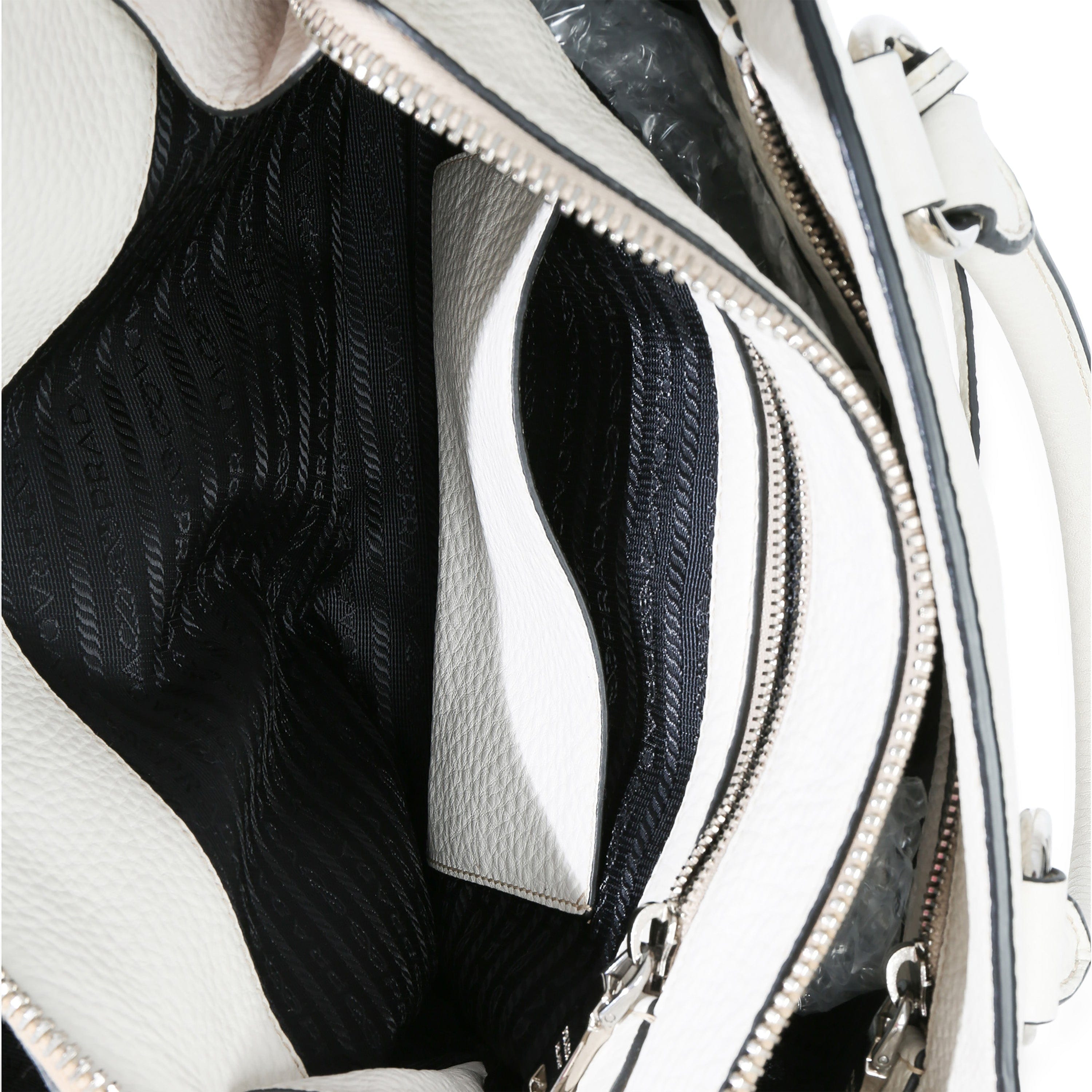 Prada White Vitello Daino Double Zip Shopping Tote
