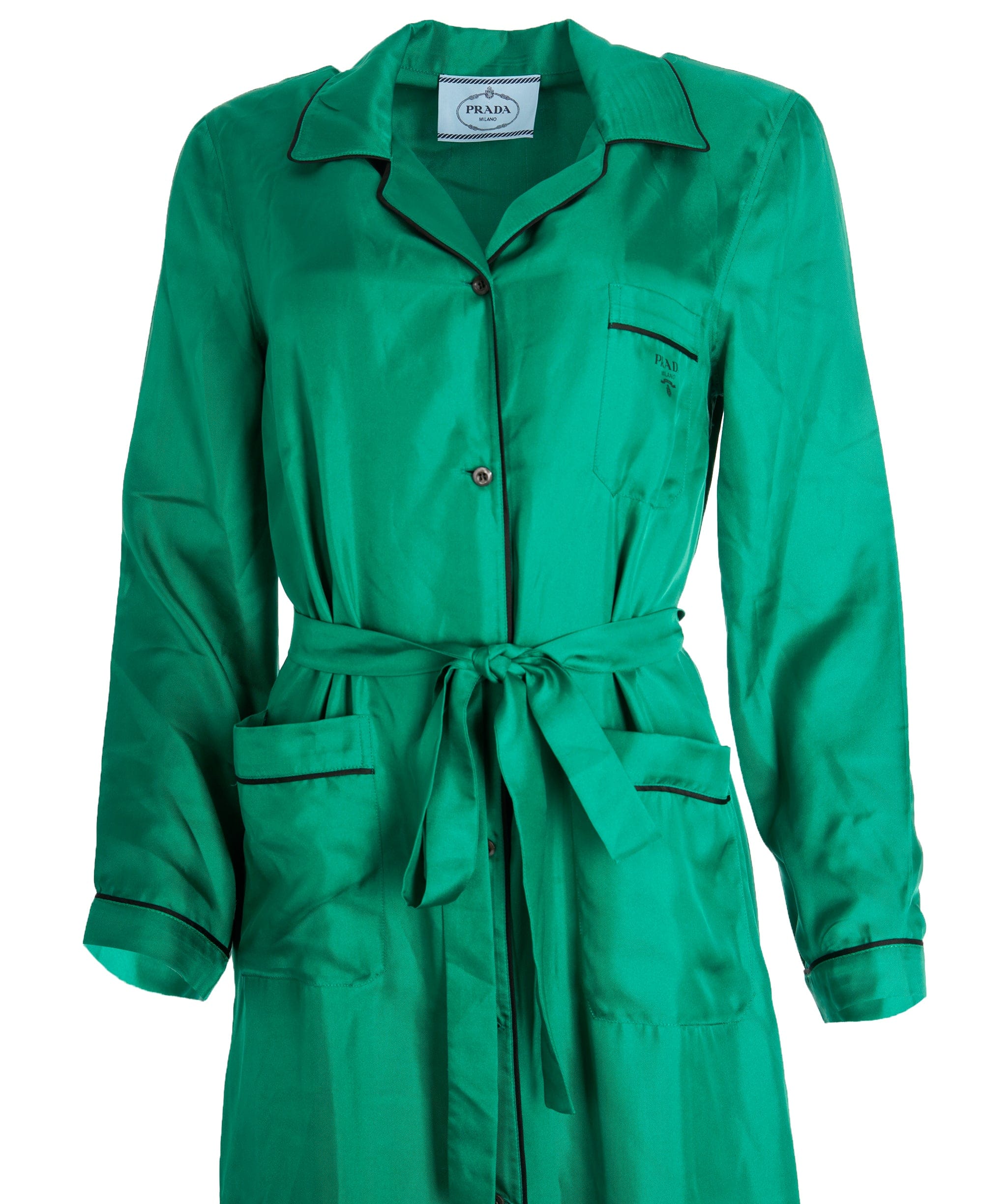 Prada Prada Dark Green Silk Belted Dress ALC2229