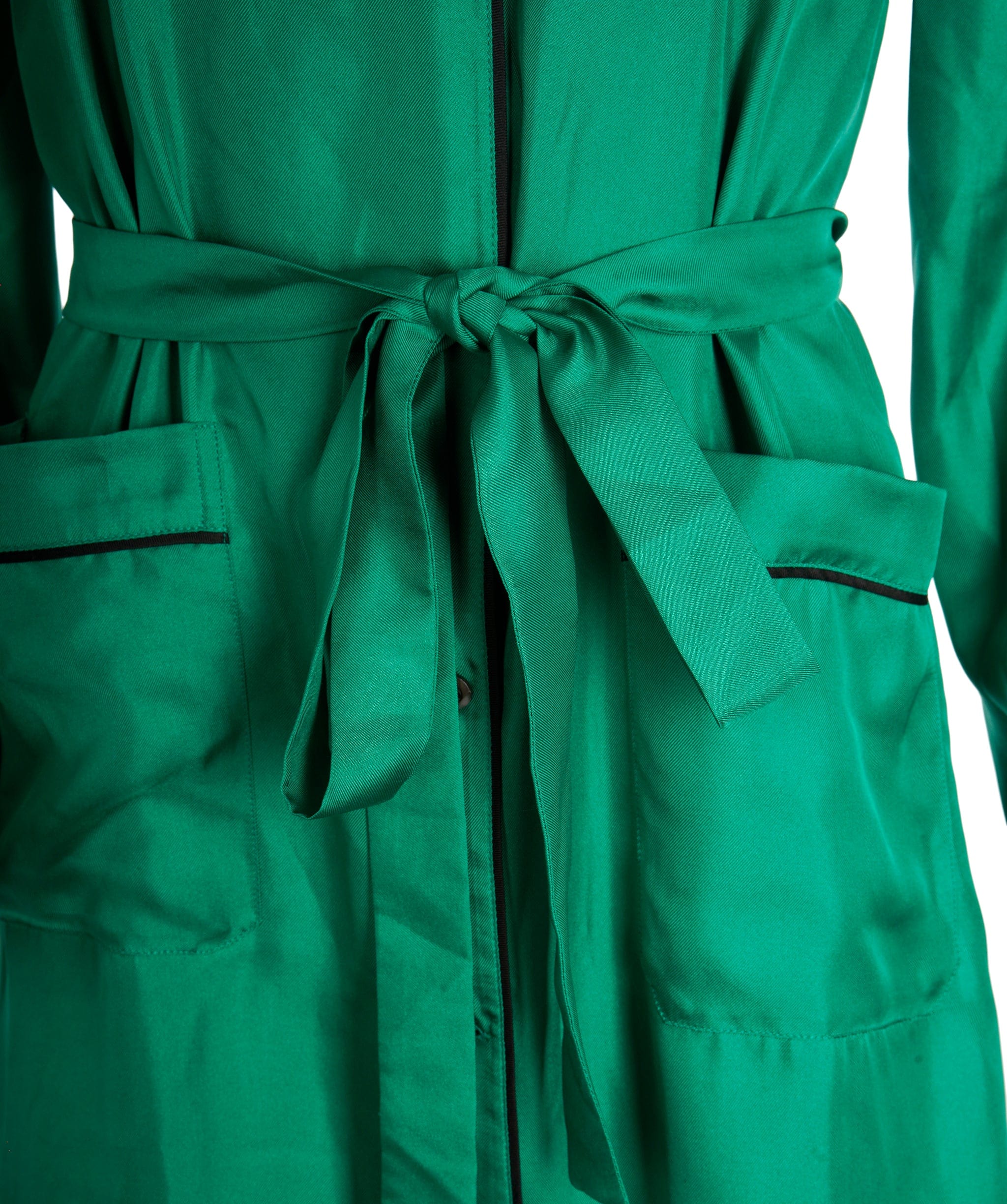 Prada Prada Dark Green Silk Belted Dress ALC2229
