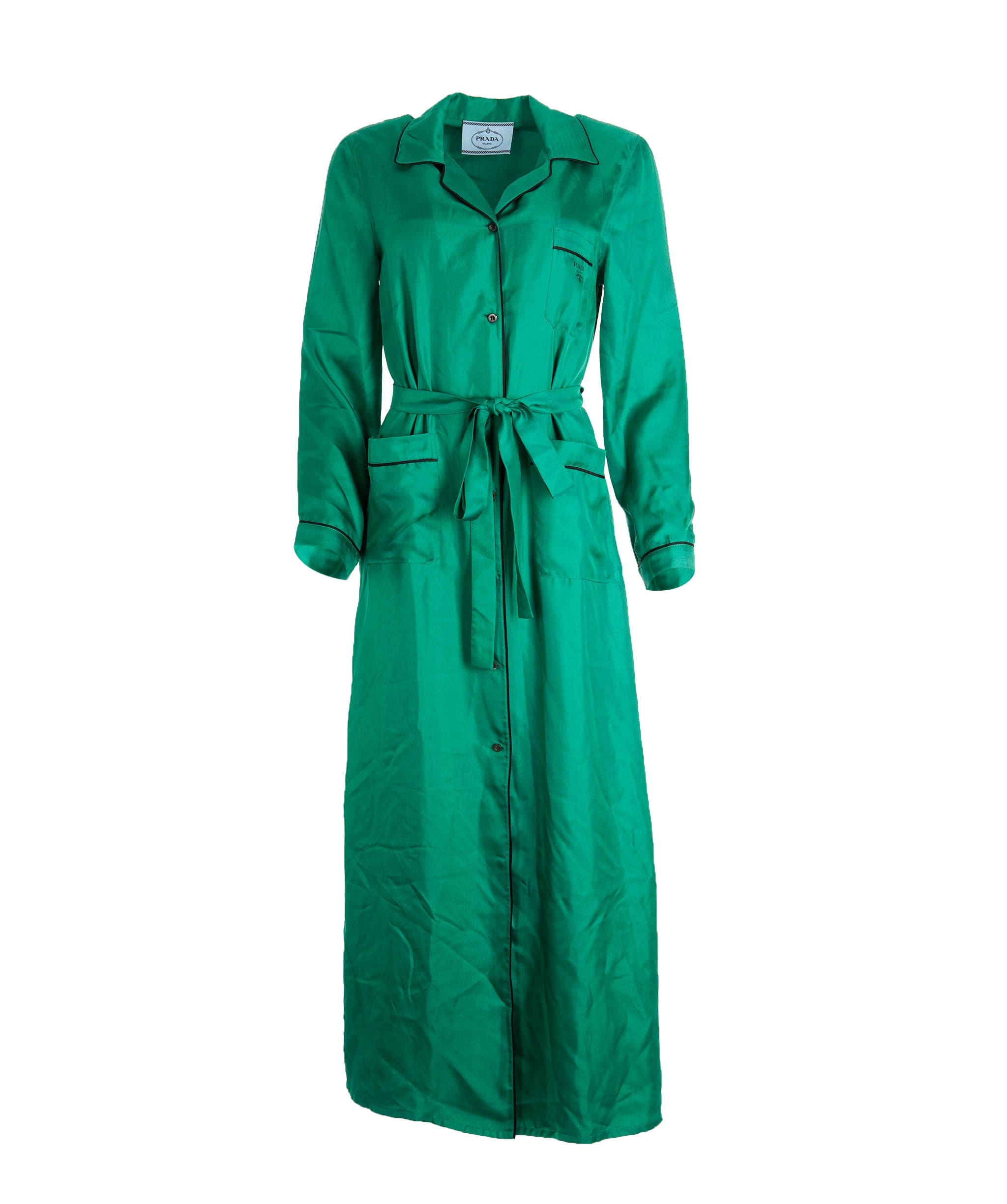 Prada Prada Dark Green Silk Belted Dress ALC2229