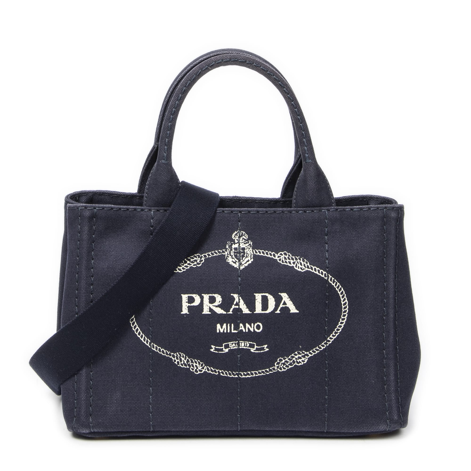 Prada Prada Navy Canvas Small Canapa Tote ABC1635