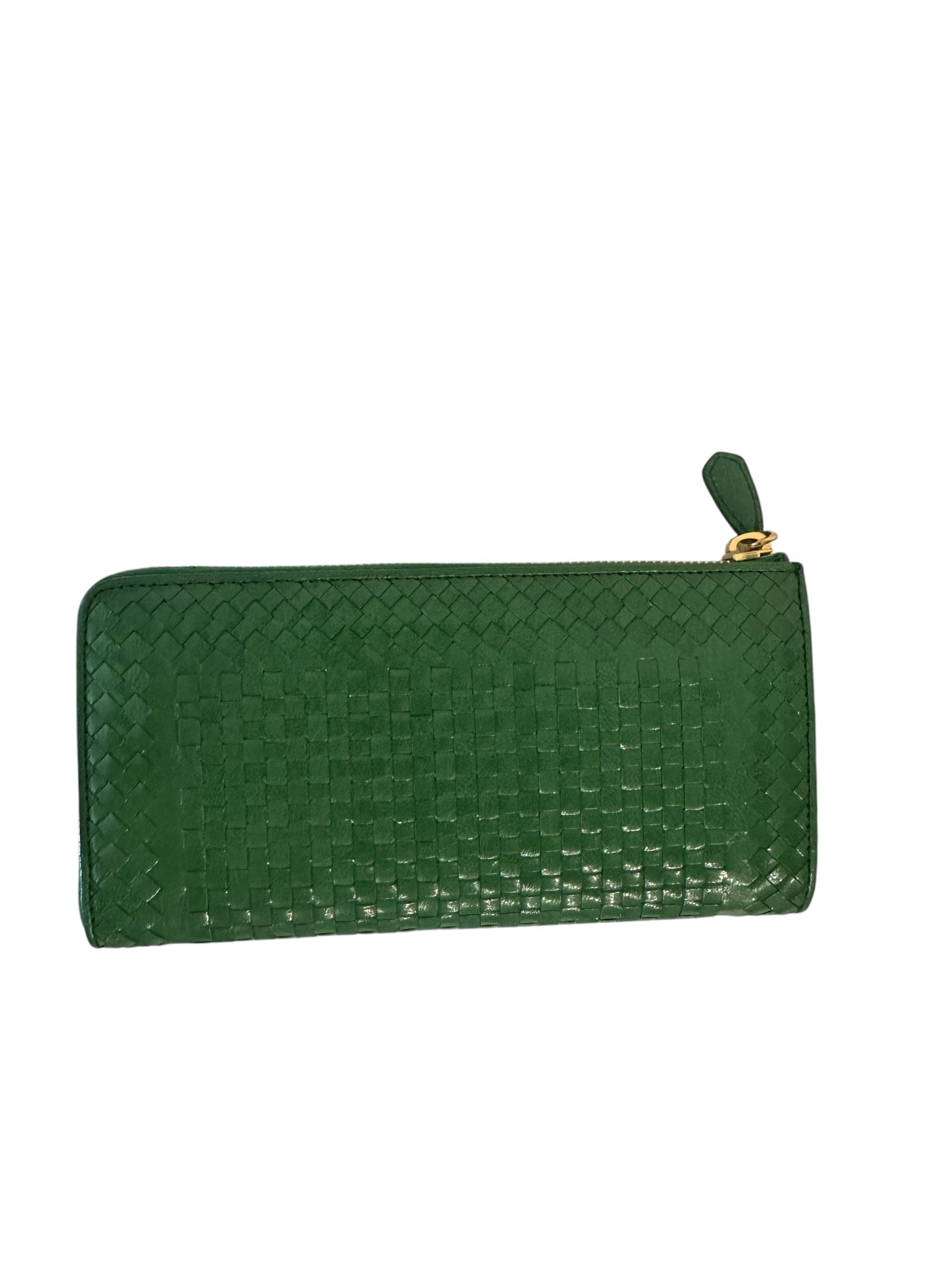 Prada Prada Green Leather Weave Long Wallet