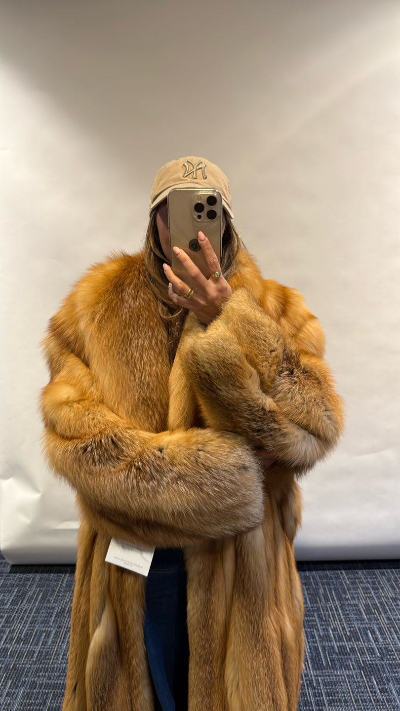 Special Australian Cherry Red Fox Shawl Full Length Fur Red