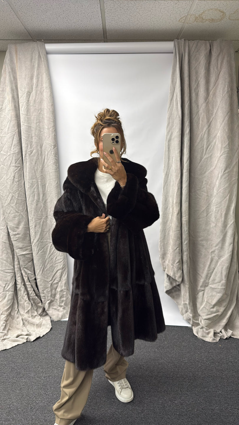 NATURAL RANCH MINK COAT WITH HOOD Black