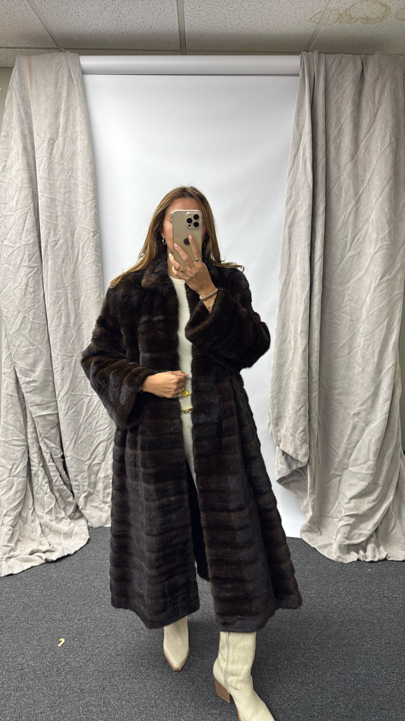 NATURAL HORIZONTAL RANCH MINK COAT Brown