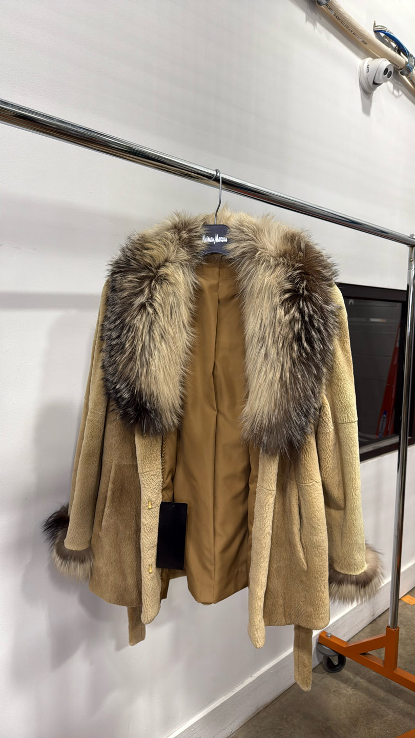 Tan Dyed Sheared Mink With Fox Trim Jacket - Beige GM16041900386