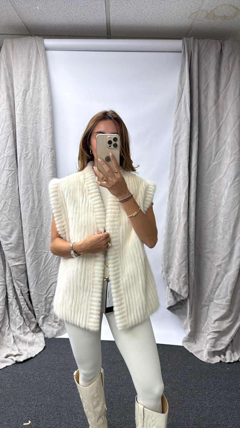 REVERSIBLE WHITE MINK CORDED VEST White
