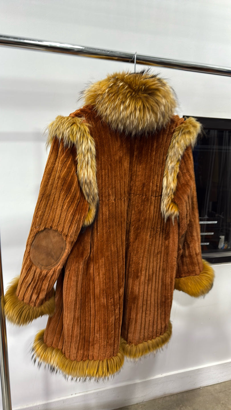 Sheared Beaver With Raccoon Collar, Cuffs And Bottom Coat - Orange GM21061535998