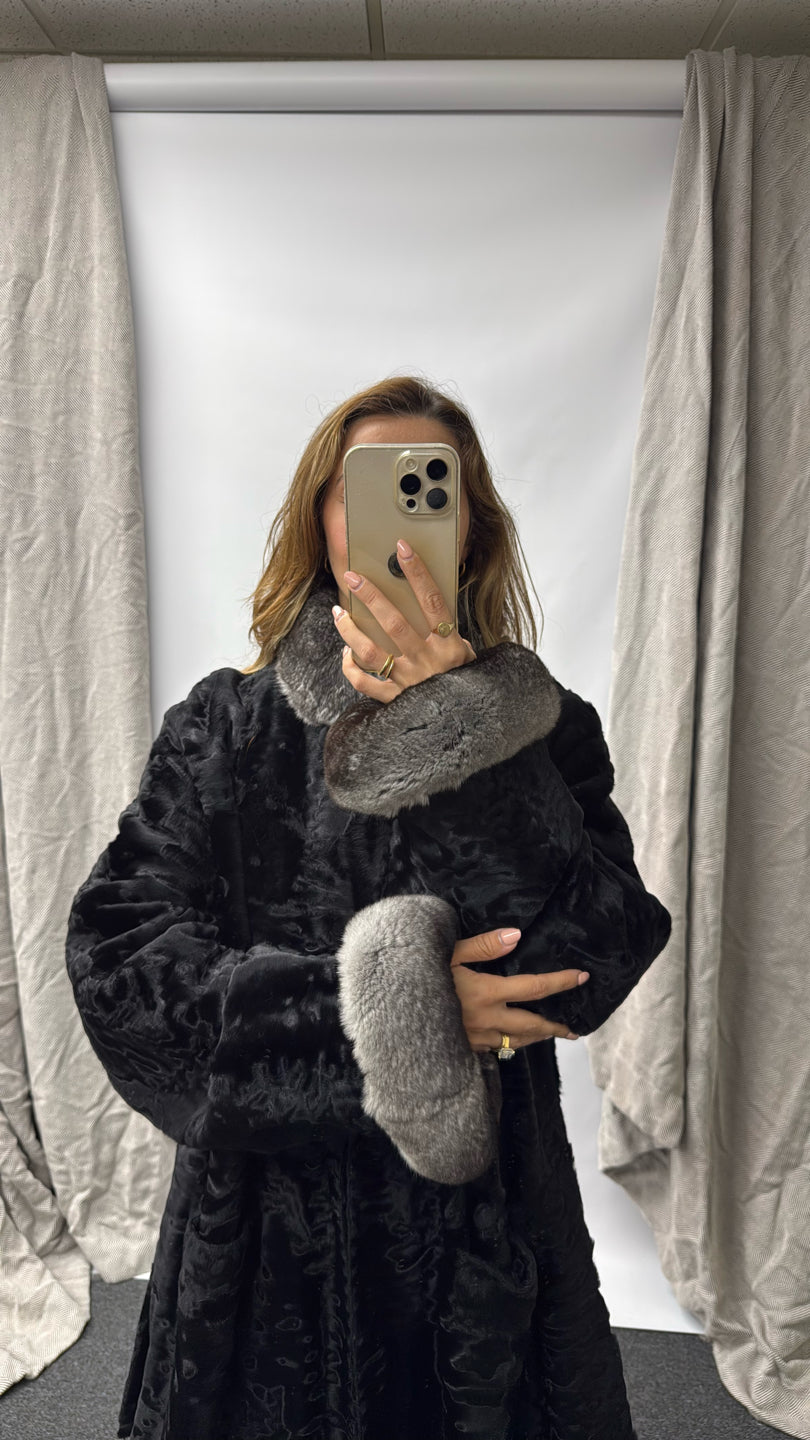 Black Persian Lamb Jacket w/ Chinchilla Collar/Cuffs Black