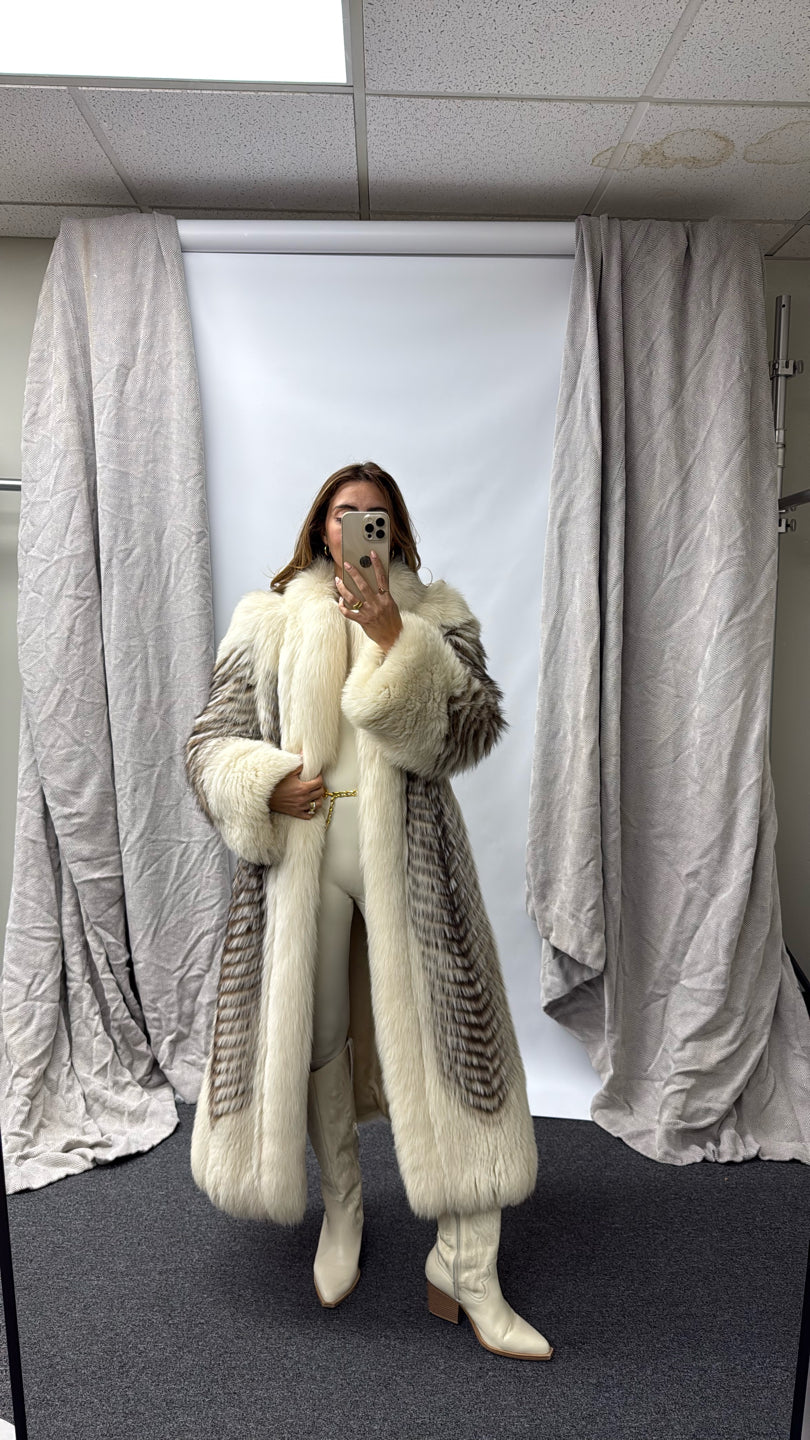 Rare Shadow White Fox Chevron Silver Mixed Coat Cream