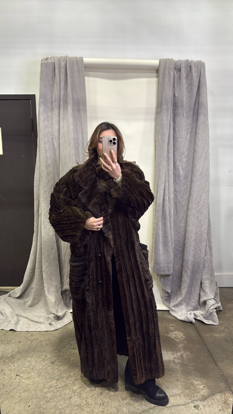 BROWN DYED SHEARED RABBIT COAT Brown