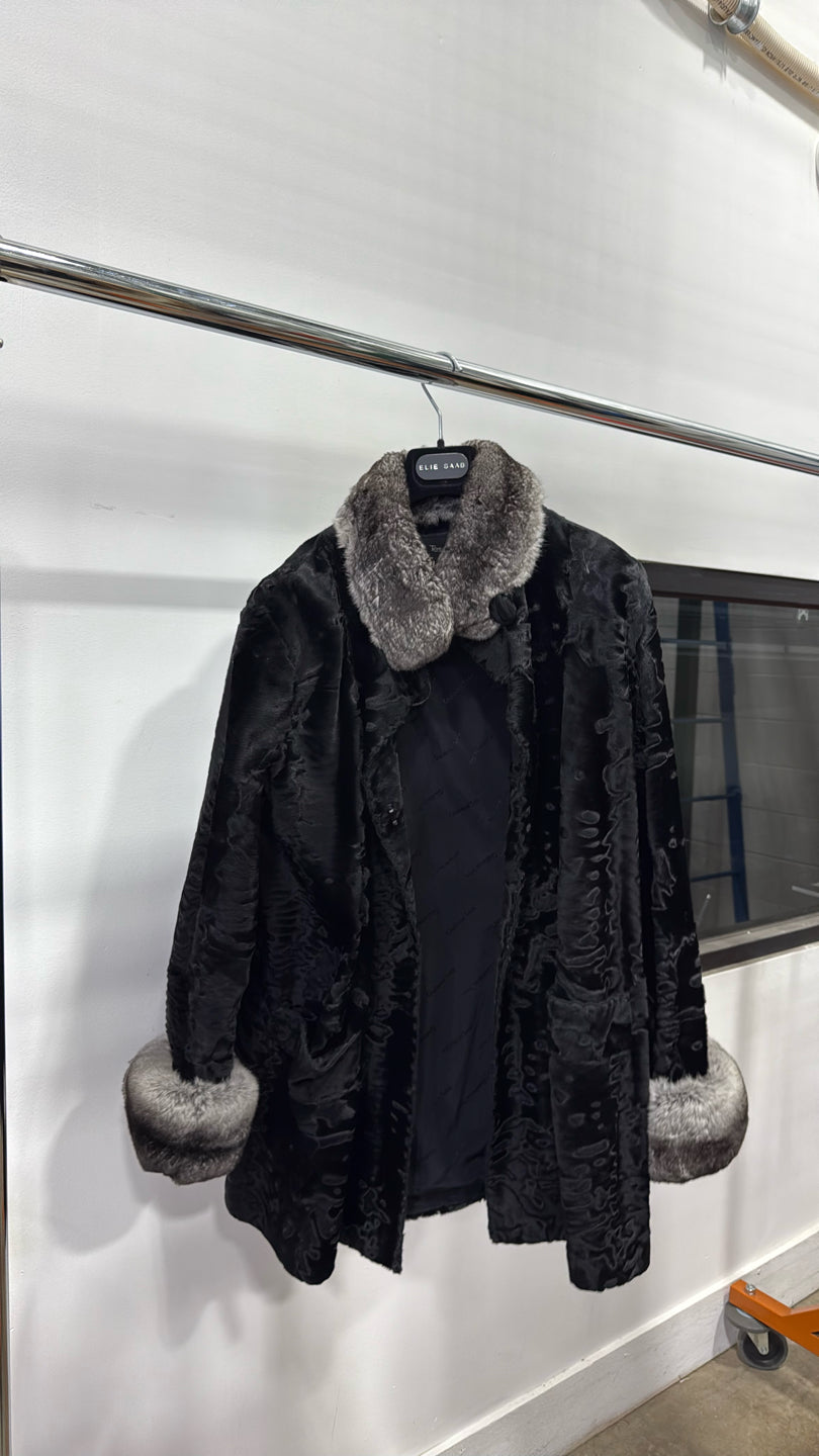 Black Persian Lamb Jacket w/ Chinchilla Collar/Cuffs Black