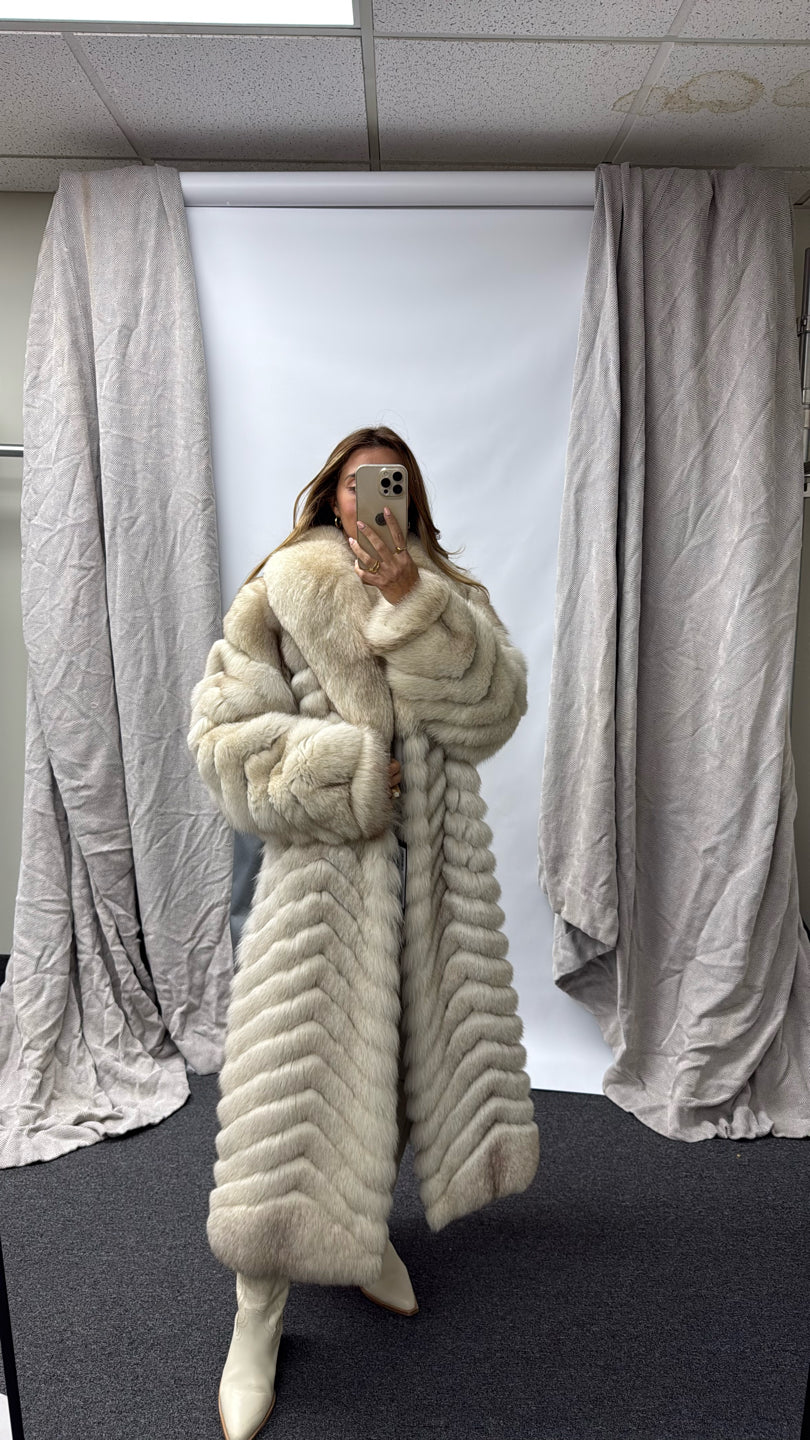 BLUE FOX COAT WITH LEATHER TRIM Silver