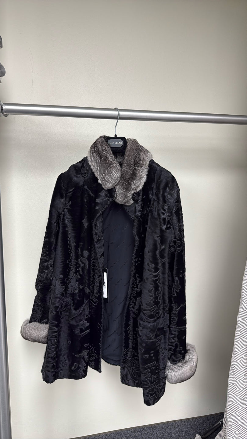 Black Persian Lamb Jacket w/ Chinchilla Collar/Cuffs Black