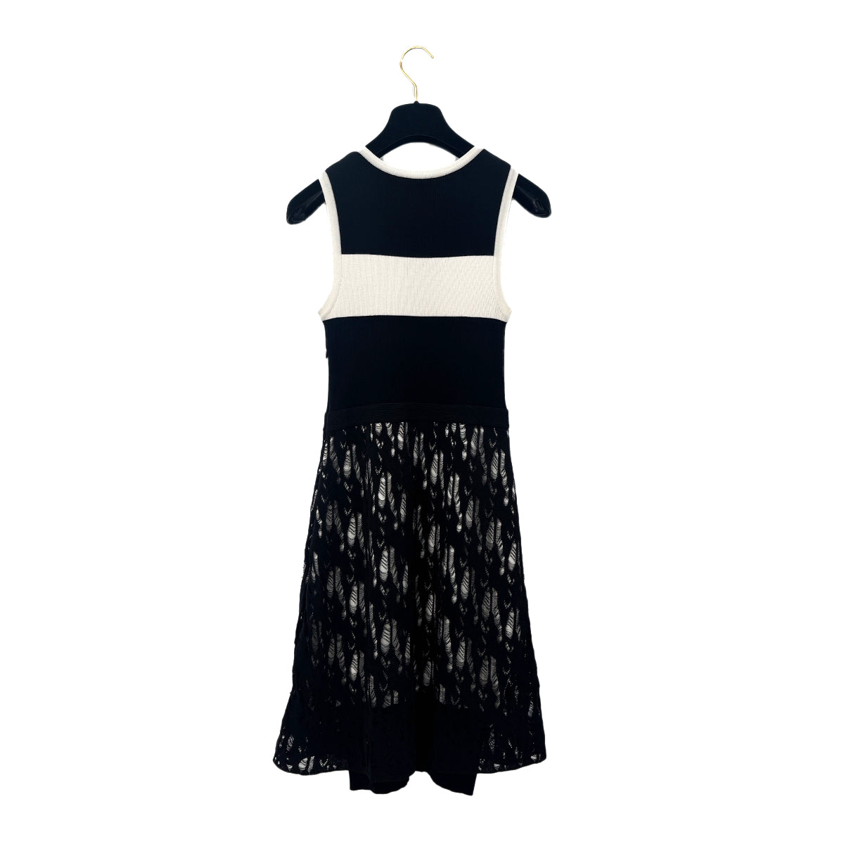 PURPOSE CHANEL COCO BUTTON SLEEVELESS KNIT DRESS BLACK WHITE COTTON 38 P43 RTW 90292105