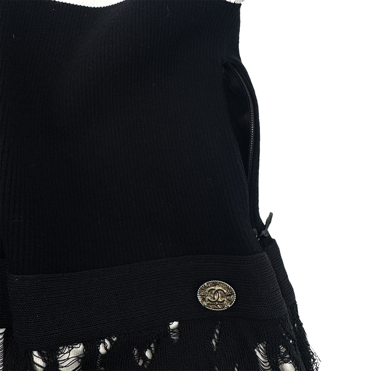 PURPOSE CHANEL COCO BUTTON SLEEVELESS KNIT DRESS BLACK WHITE COTTON 38 P43 RTW 90292105
