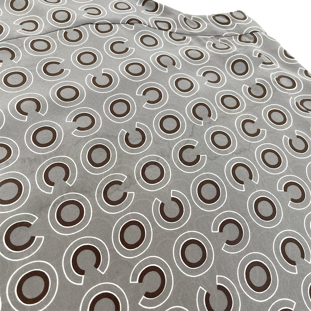 PURPOSE CHANEL COCO LOGO SLEEVELESS BLOUSE GRAY SILK 44 01A RTW 90288026