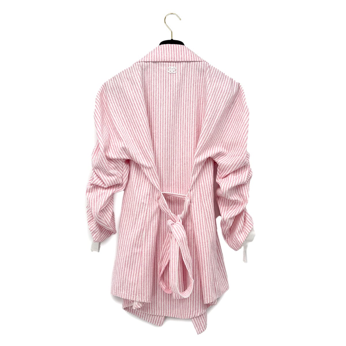 PURPOSE CHANEL COCOMARK GATHERED SLEEVEES STRIPED TERRY CLOTH JACKET PINK WHITE COTTON 38 P60 RTW 90298341