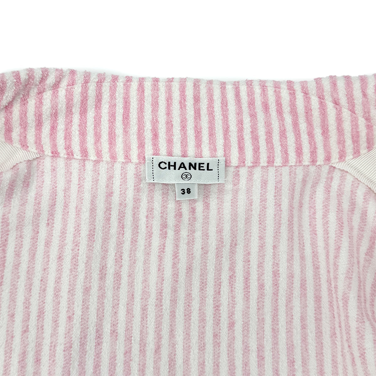 PURPOSE CHANEL COCOMARK GATHERED SLEEVEES STRIPED TERRY CLOTH JACKET PINK WHITE COTTON 38 P60 RTW 90298341
