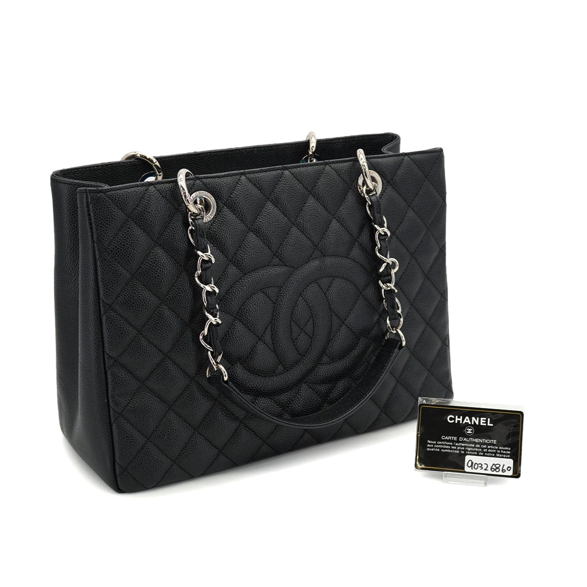 PURPOSE CHANEL GST TOTE BAG BLACK CAVIAR SKIN SILVER HARDWARE 90326860