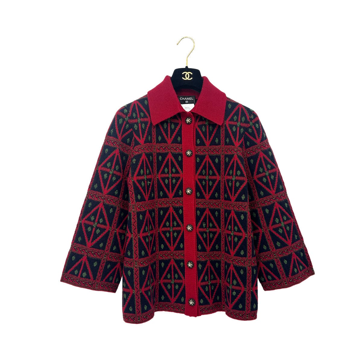PURPOSE CHANEL KNIT JACKET PATTERNED ALL-OVER RED CASHMERE 40 P52 RTW 90292111