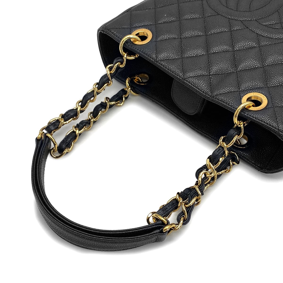 PURPOSE CHANEL PST CHAIN TOTE BAG BLACK CAVIAR SKIN GOLD HARDWARE 90327069