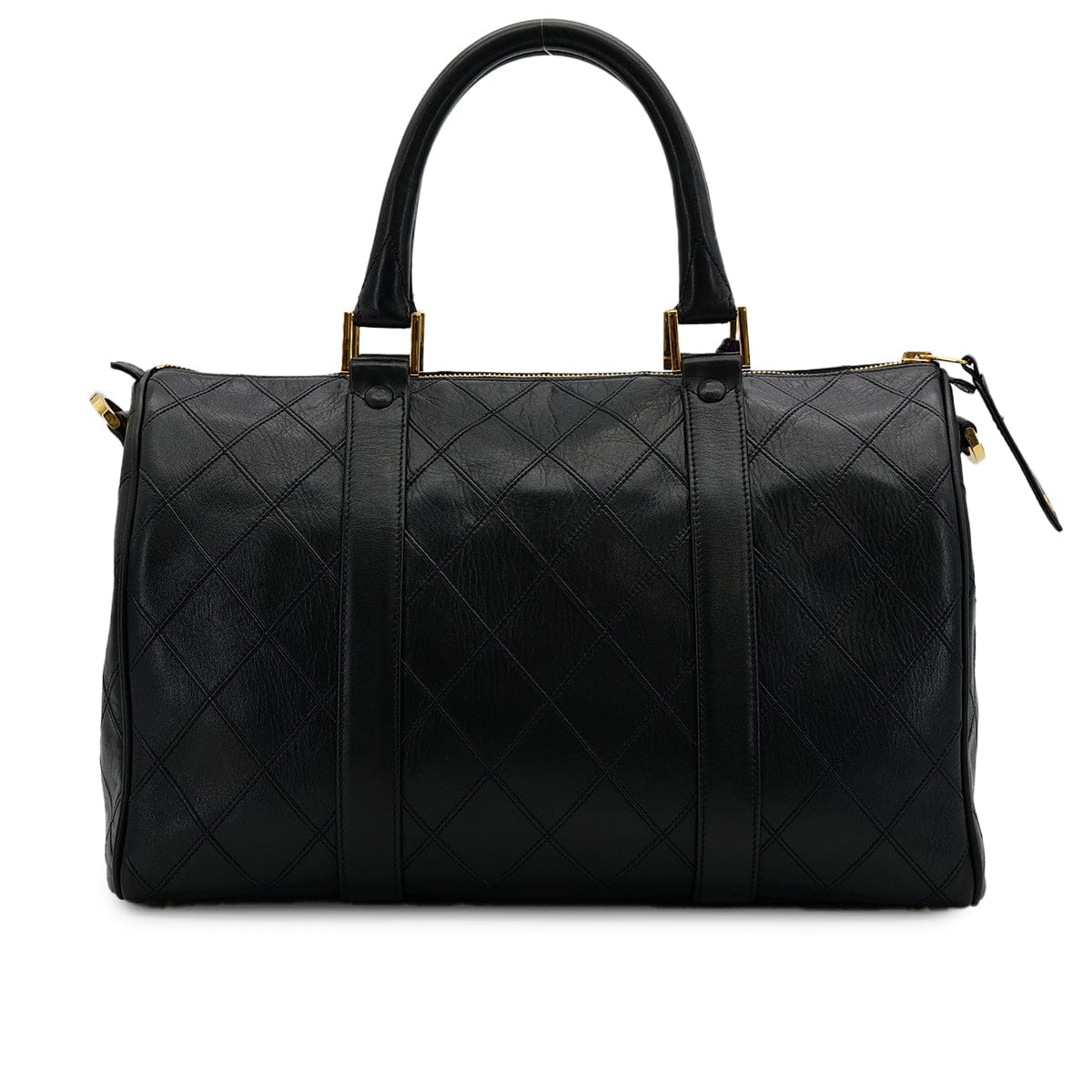 PURPOSE CHANEL VINTAGE BICOLORE BOSTON SHOULDER BAG BLACK LEATHER 90307858
