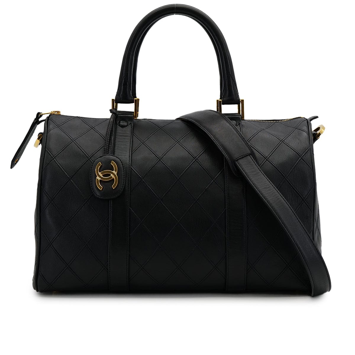 PURPOSE CHANEL VINTAGE BICOLORE BOSTON SHOULDER BAG BLACK LEATHER 90307858