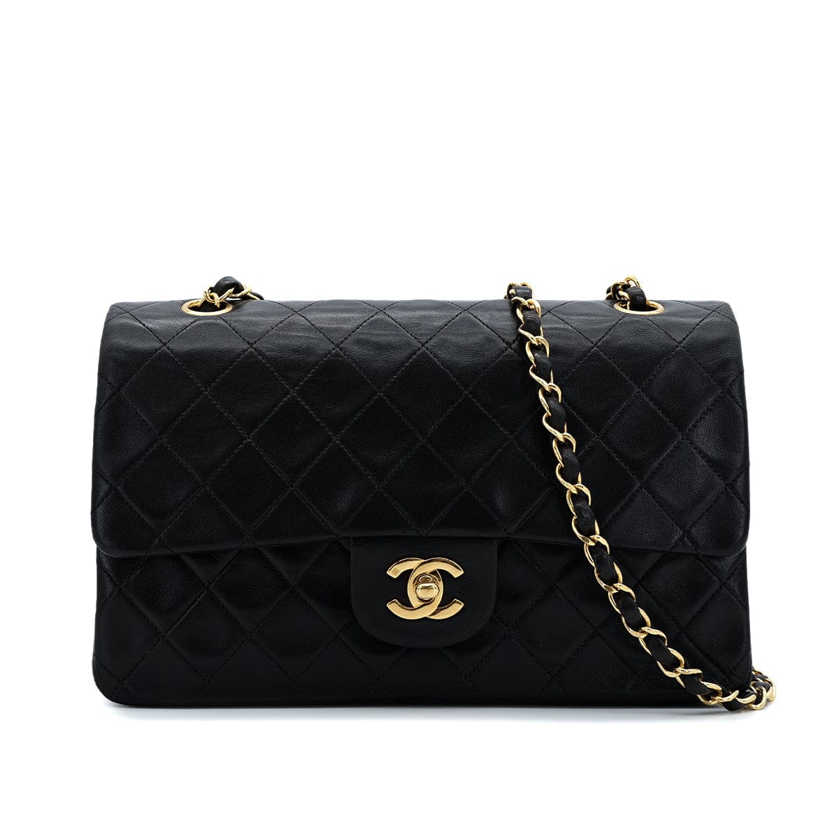 PURPOSE CHANEL VINTAGE CLASSIC FLAP MEDIUM CHAIN SHOULDER BAG BLACK LAMB SKIN 90305119