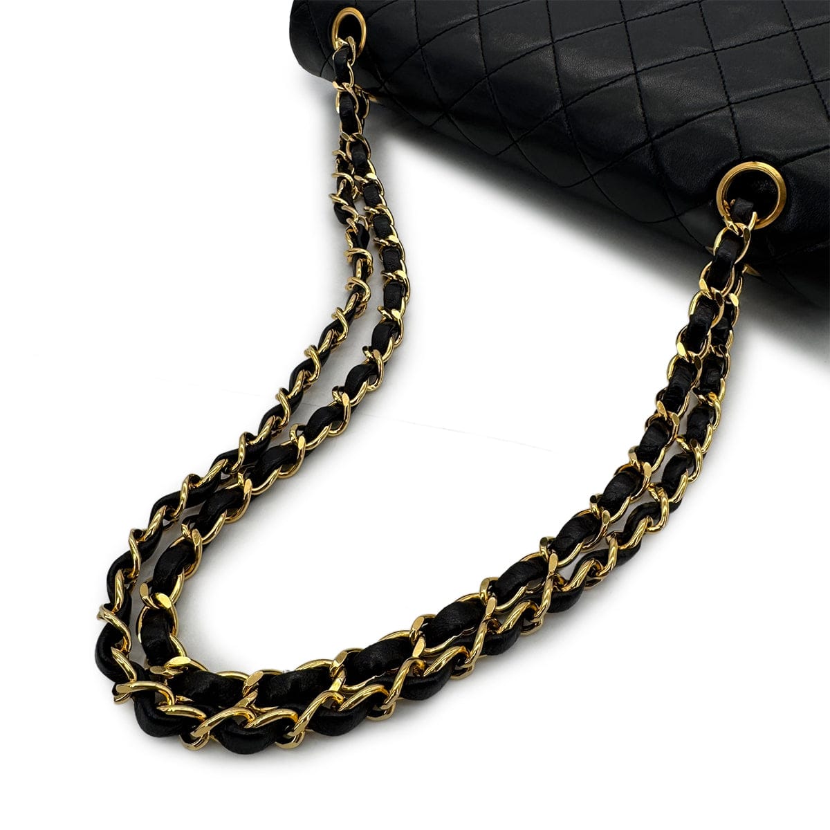 PURPOSE CHANEL VINTAGE CLASSIC FLAP MEDIUM CHAIN SHOULDER BAG BLACK LAMB SKIN 90305121
