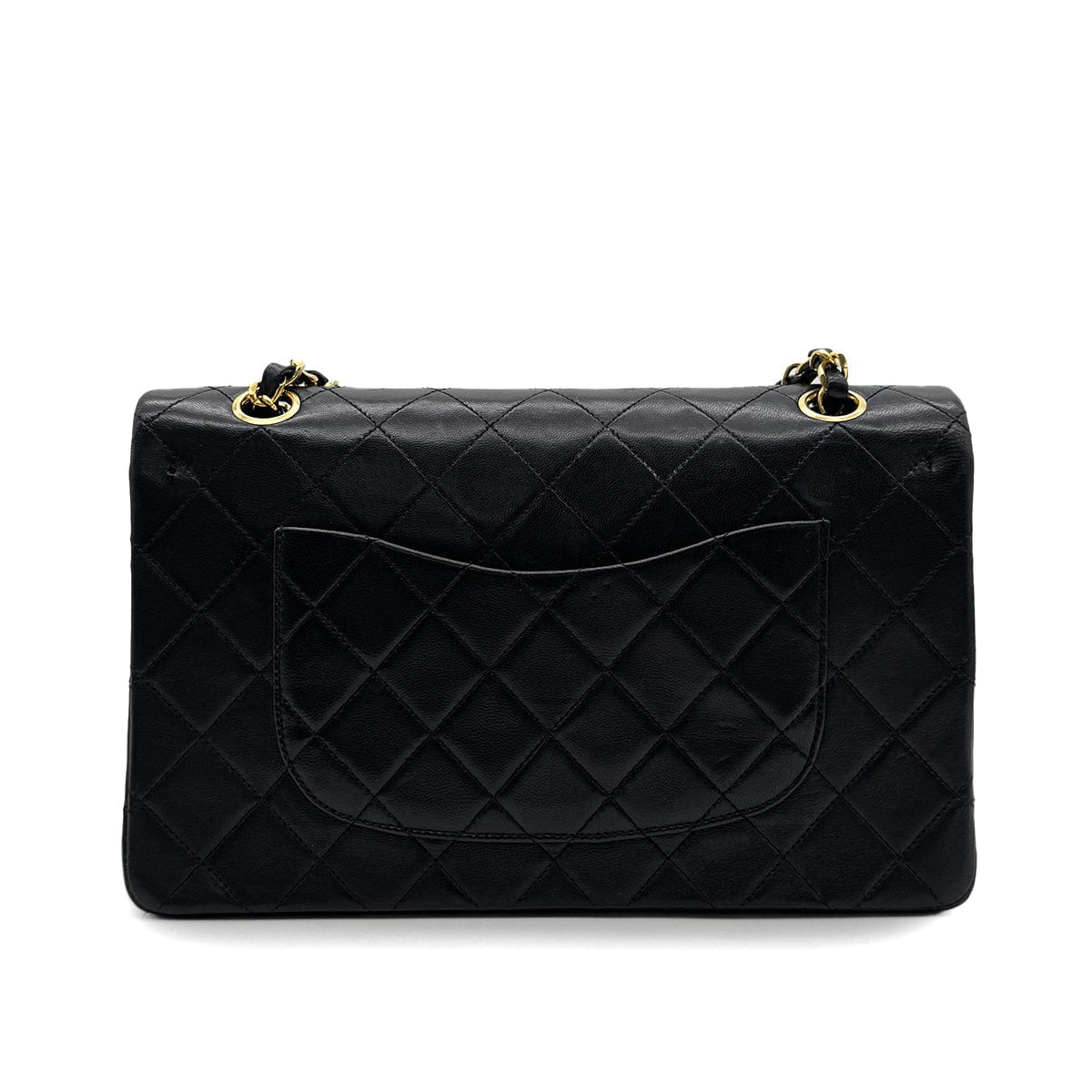 PURPOSE CHANEL VINTAGE CLASSIC FLAP MEDIUM CHAIN SHOULDER BAG BLACK LAMB SKIN 90305376