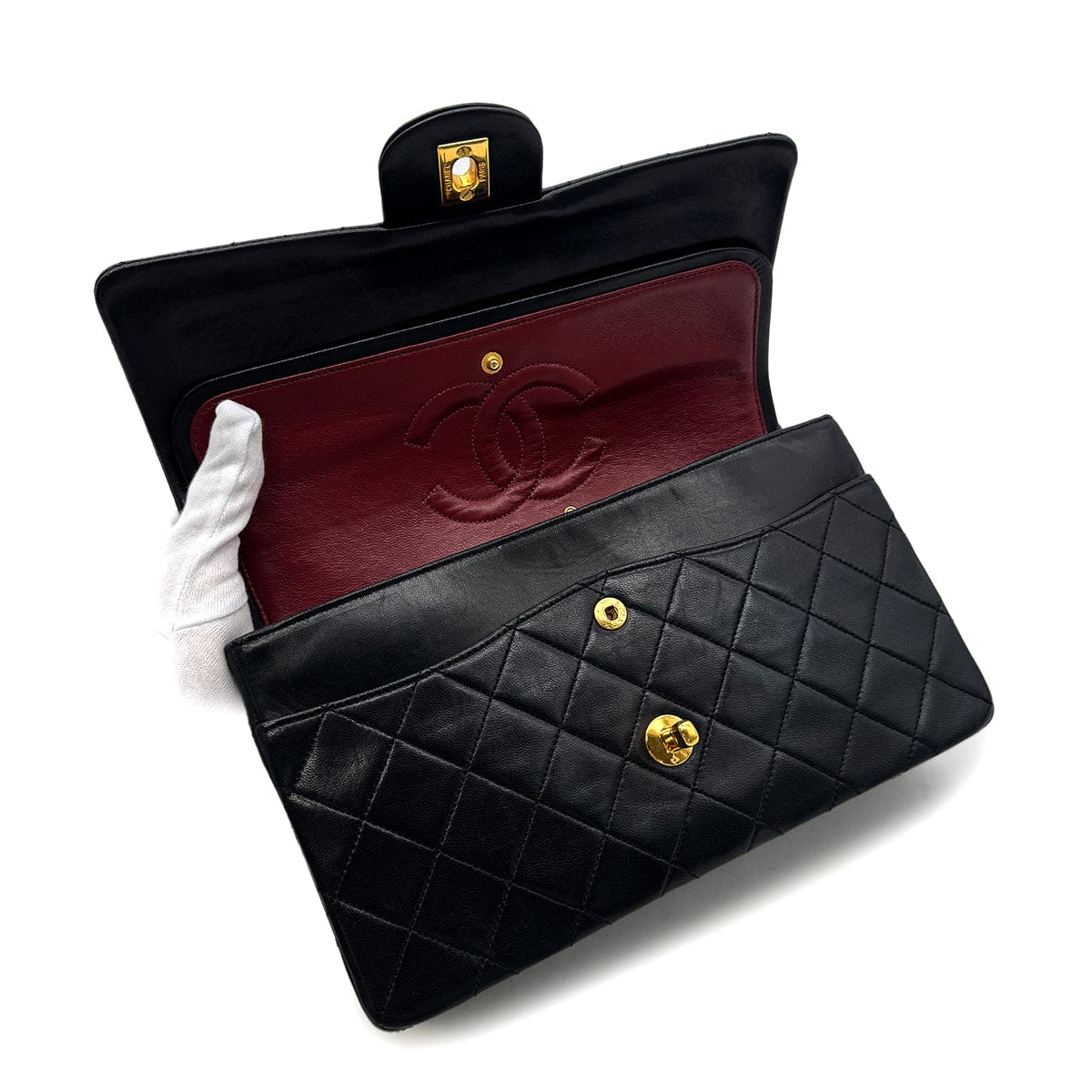 PURPOSE CHANEL VINTAGE CLASSIC FLAP MEDIUM CHAIN SHOULDER BAG BLACK LAMB SKIN 90305376