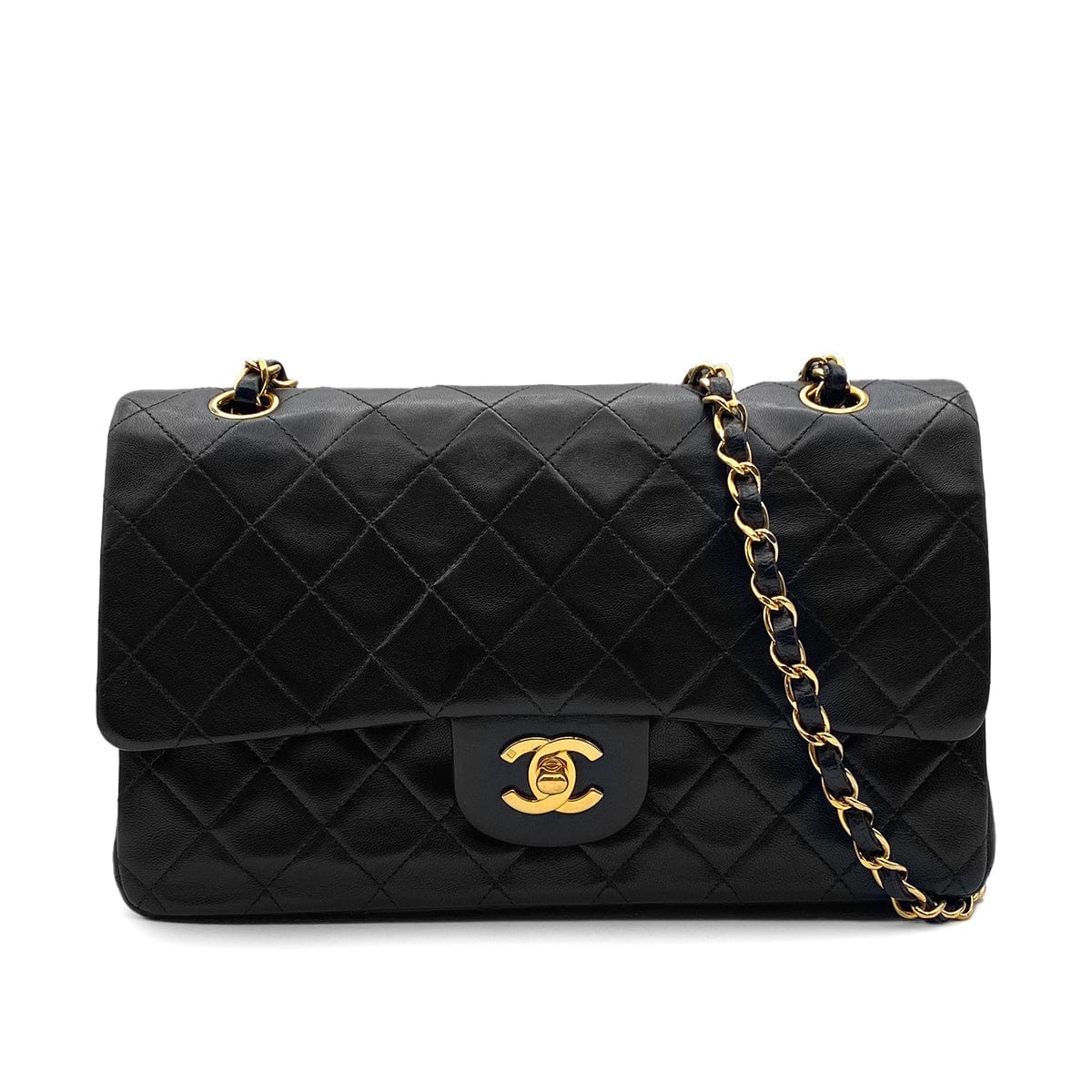 PURPOSE CHANEL VINTAGE CLASSIC FLAP MEDIUM CHAIN SHOULDER BAG BLACK LAMB SKIN 90305467