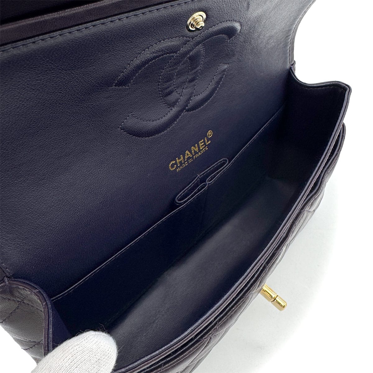 PURPOSE CHANEL VINTAGE CLASSIC FLAP MEDIUM CHAIN SHOULDER BAG PURPLE LAMB SKIN 90294197